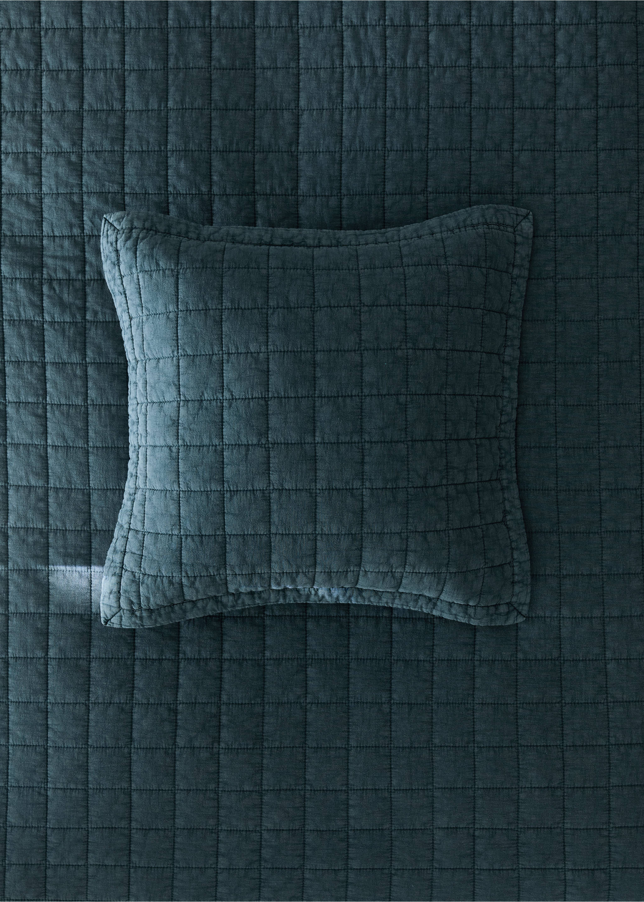 Children's cotton cushion cover with stitched check design - General plane, Prussian Blue. Ref: 37051485-00.