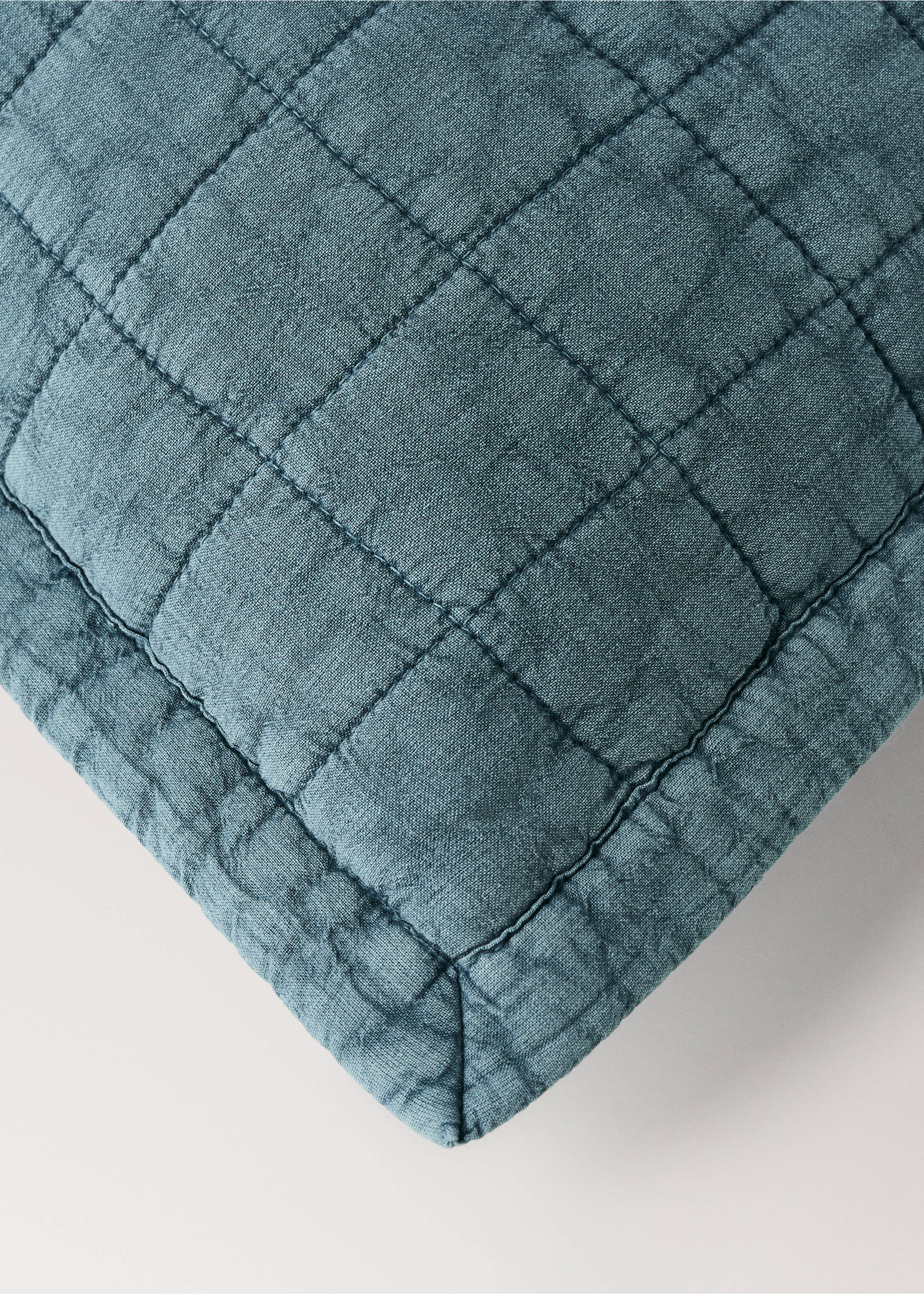 Children's cotton cushion cover with stitched check design - Details of the article 1, Prussian Blue. Ref: 37051485-00.