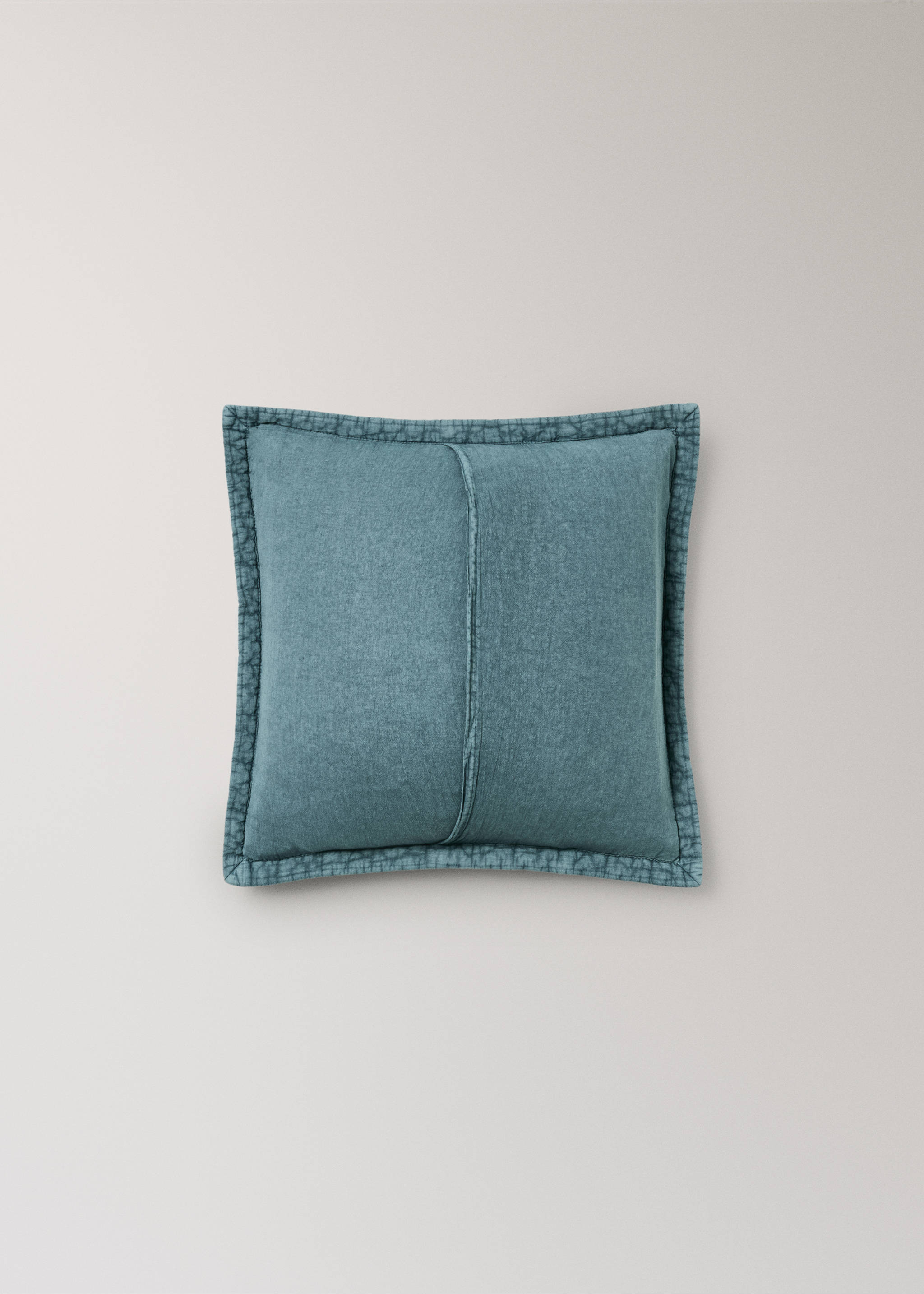Children's cotton cushion cover with stitched check design - Details of the article 4, Prussian Blue. Ref: 37051485-00.