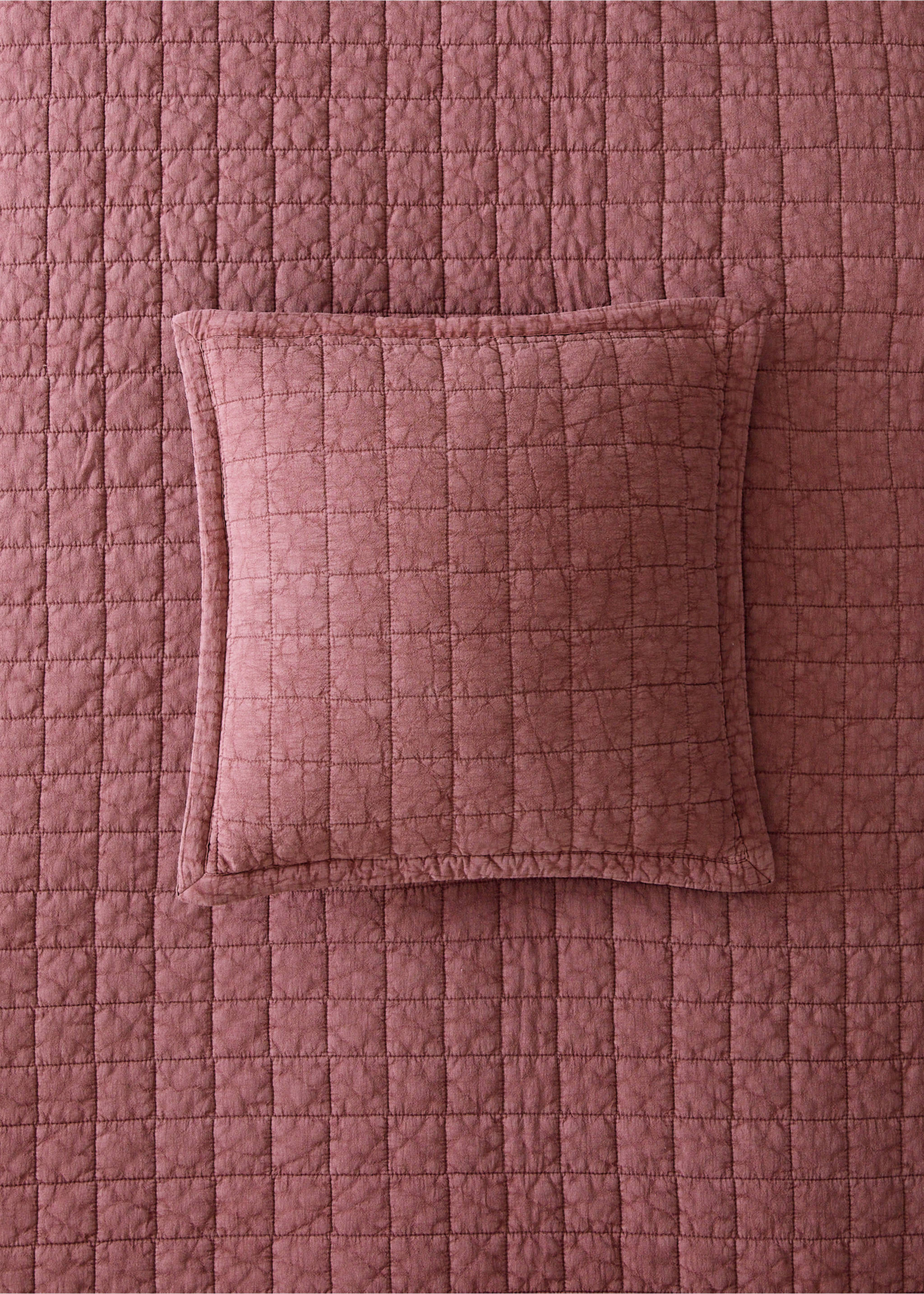 Children's cotton cushion cover with stitched check design - General plane, Coral Red. Ref: 37051485-00.