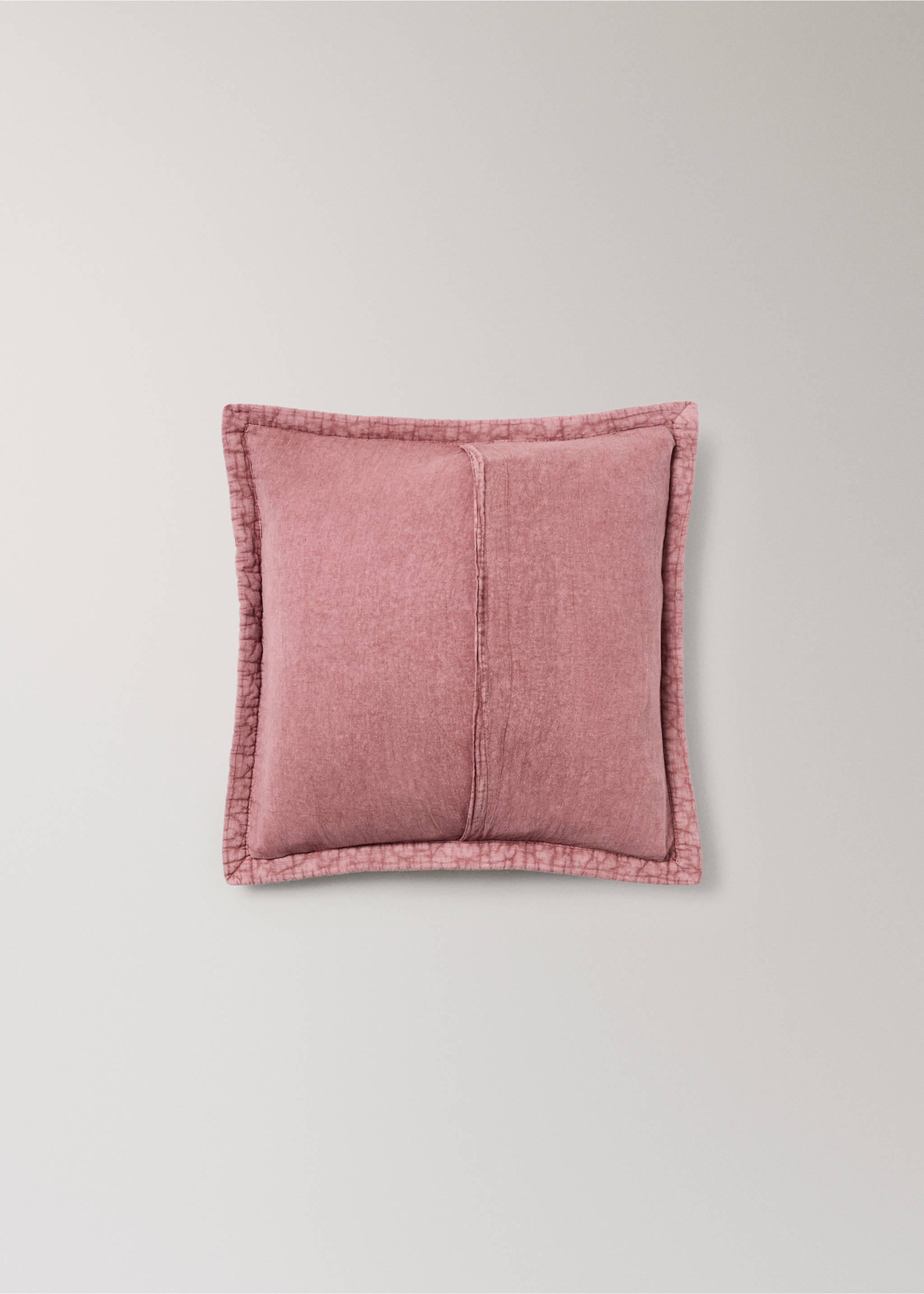 Children's cotton cushion cover with stitched check design - Details of the article 4, Coral Red. Ref: 37051485-00.