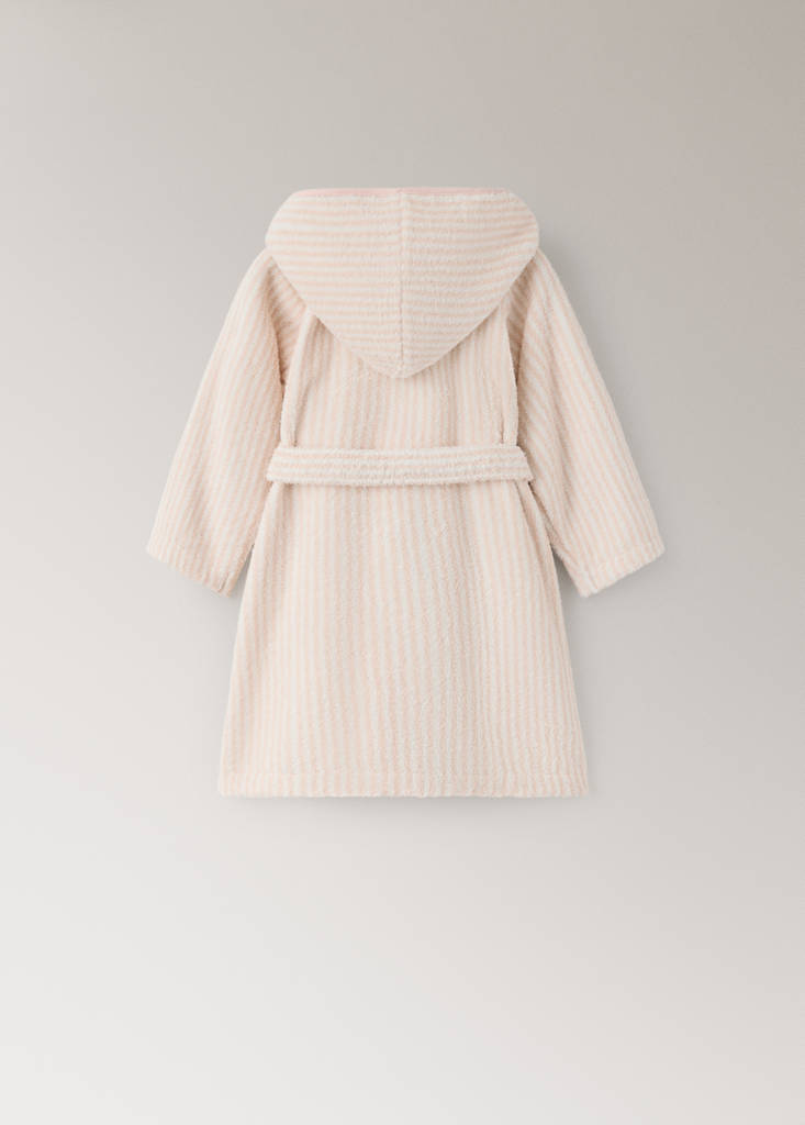 Striped bicolour dressing gown with bias binding and hood — Nude