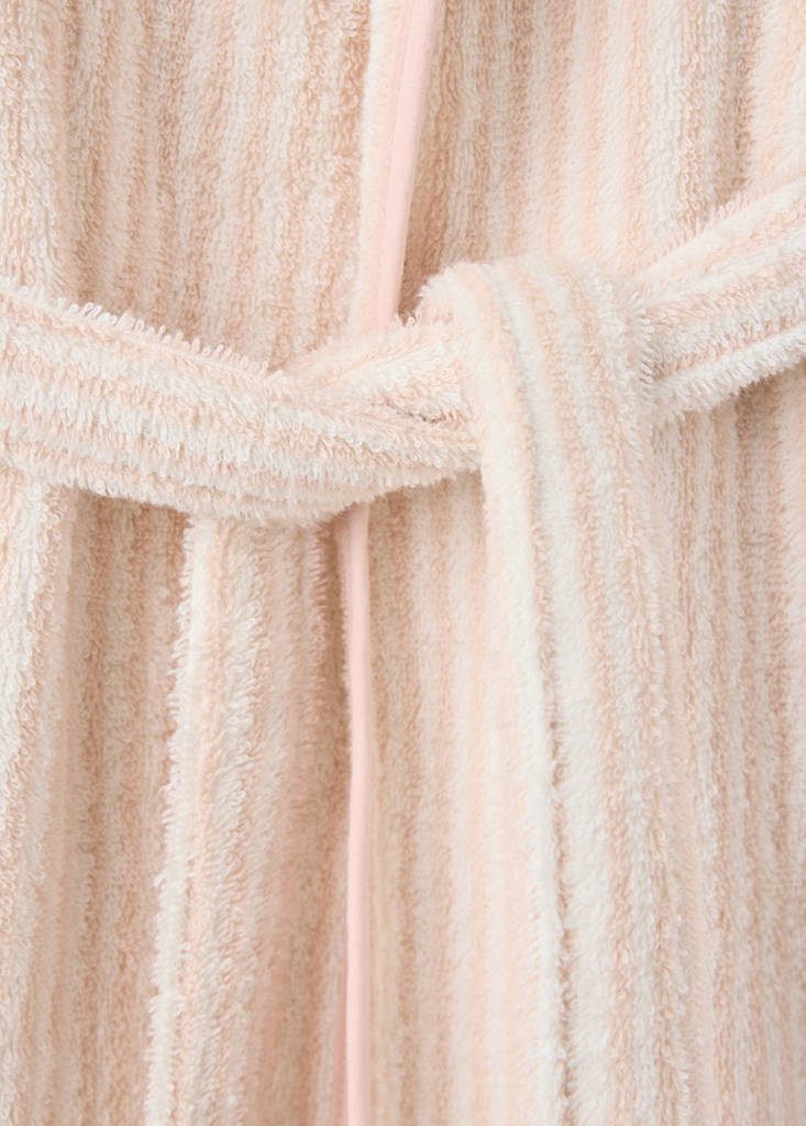 Striped bicolour dressing gown with bias binding and hood — Nude