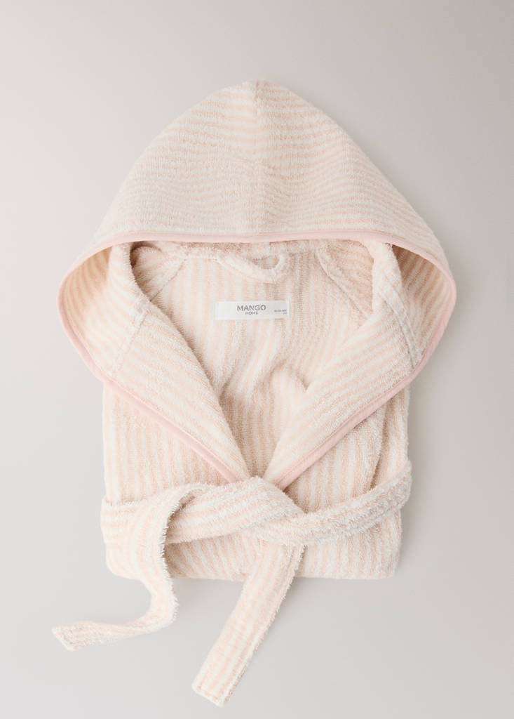 Striped bicolour dressing gown with bias binding and hood — Nude