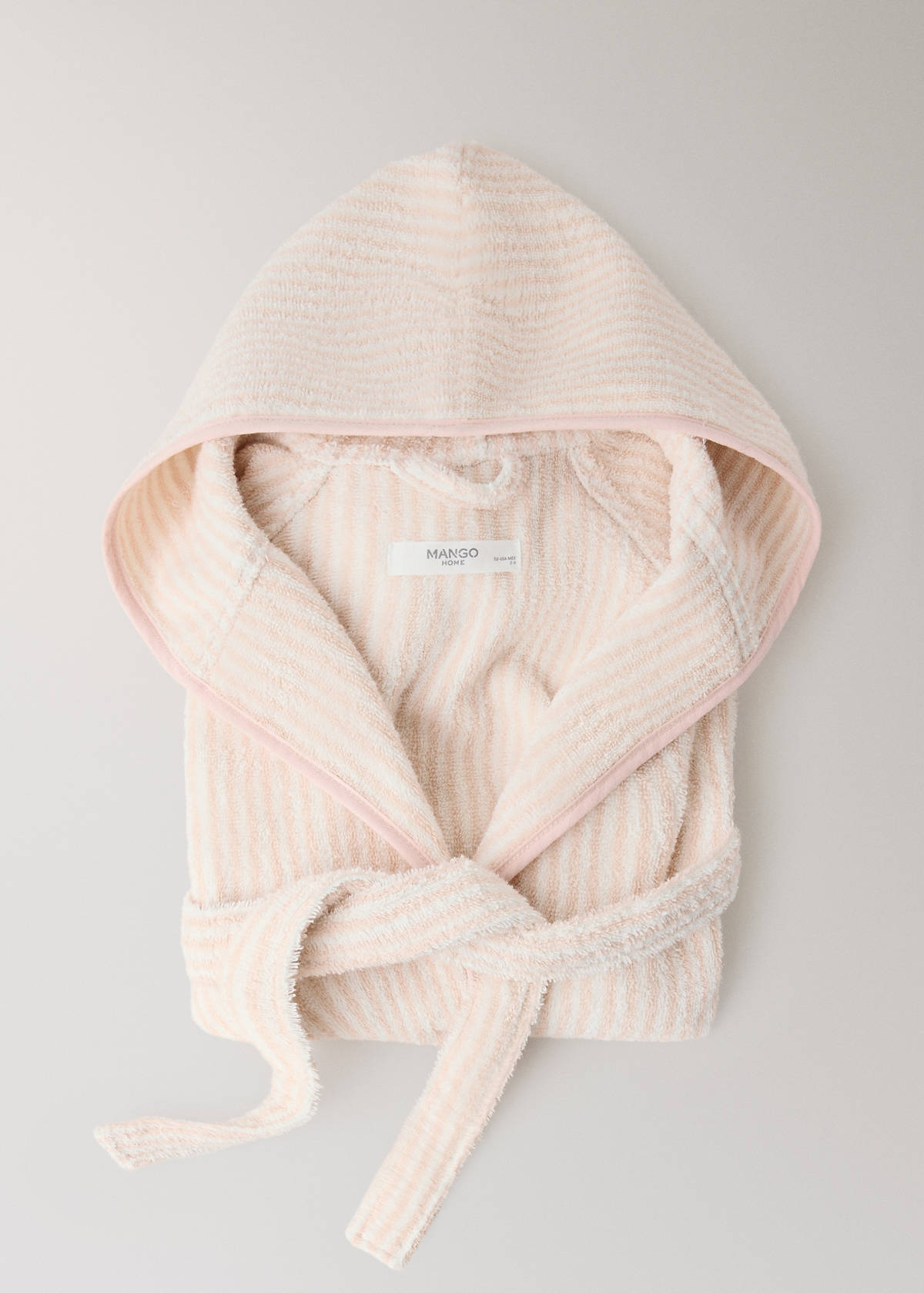 Striped bicolour dressing gown with bias binding and hood — Nude