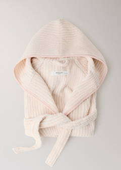 Striped bicolour dressing gown with bias binding and hood — Nude 4