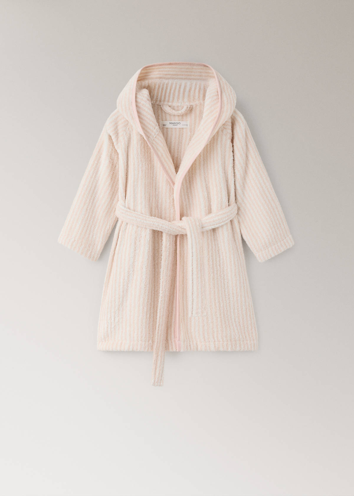 Striped bicolour dressing gown with bias binding and hood — Nude