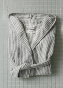 Striped bicolour dressing gown with bias binding and hood — Grey 1