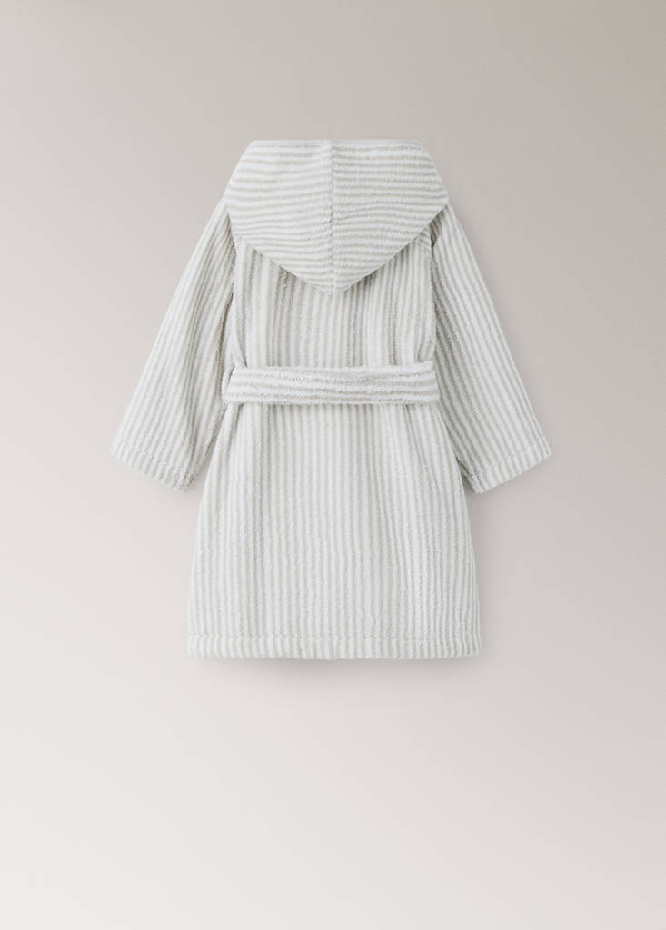 Striped bicolour dressing gown with bias binding and hood — Grey