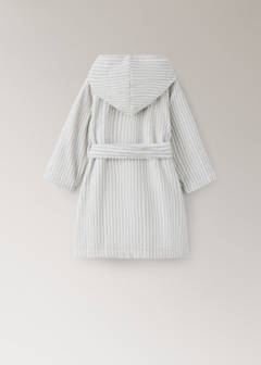 Striped bicolour dressing gown with bias binding and hood — Grey 2