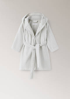 Striped bicolour dressing gown with bias binding and hood — Grey 5