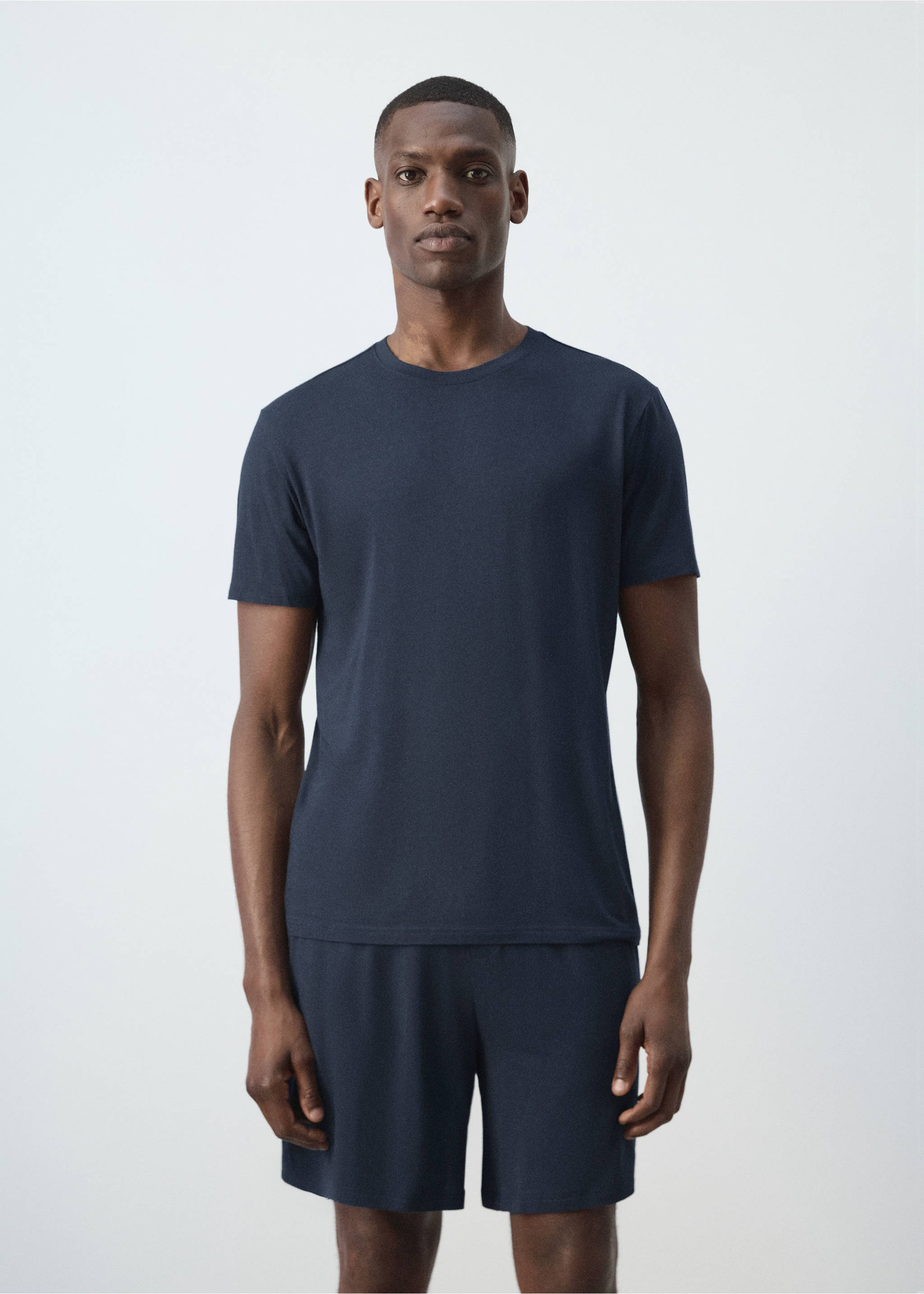 Elastic waistband pyjama set - Medium plane, Navy. Ref: 37051507-01.