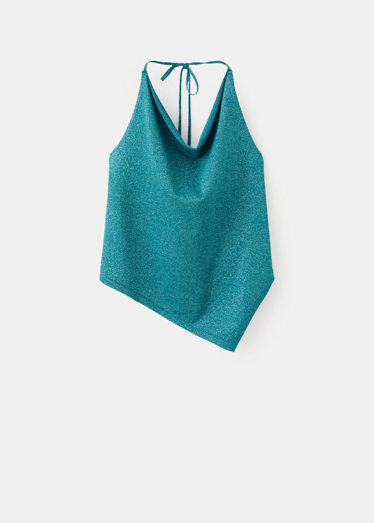 Metallic knit halter top — Blue