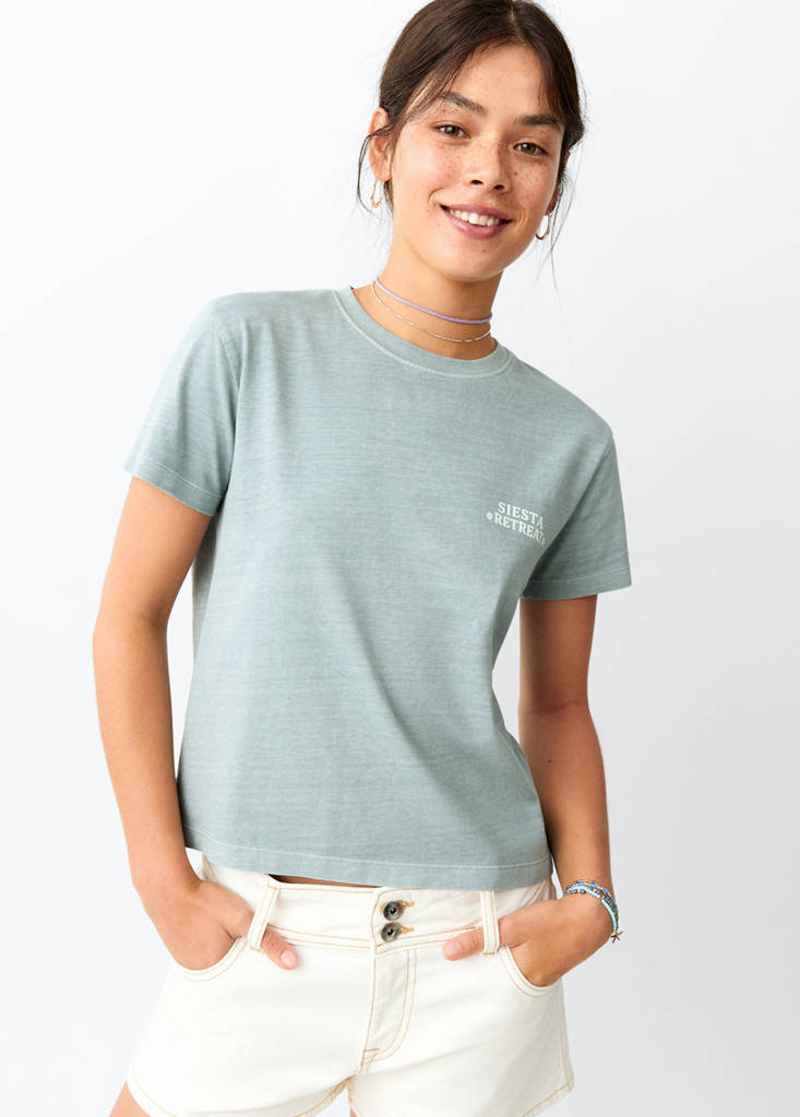 Printed cotton-blend t-shirt — Turquoise
