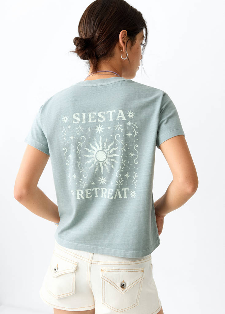 Printed cotton-blend t-shirt — Turquoise
