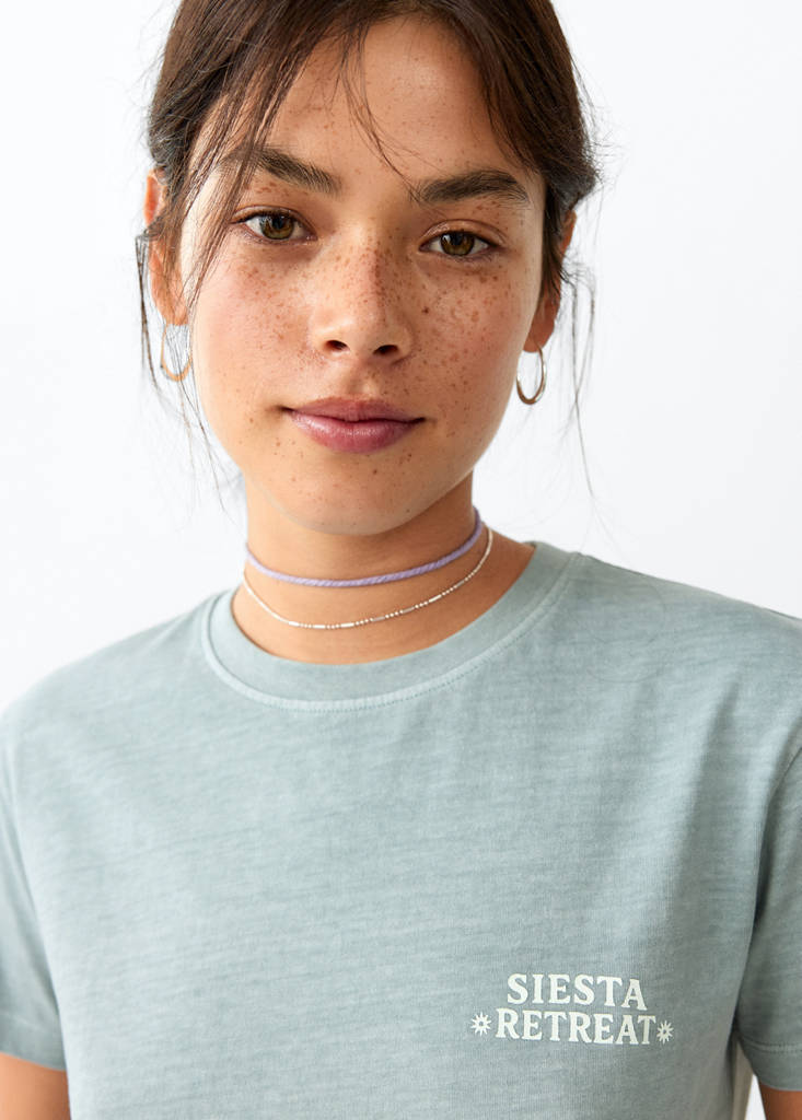 Printed cotton-blend t-shirt — Turquoise