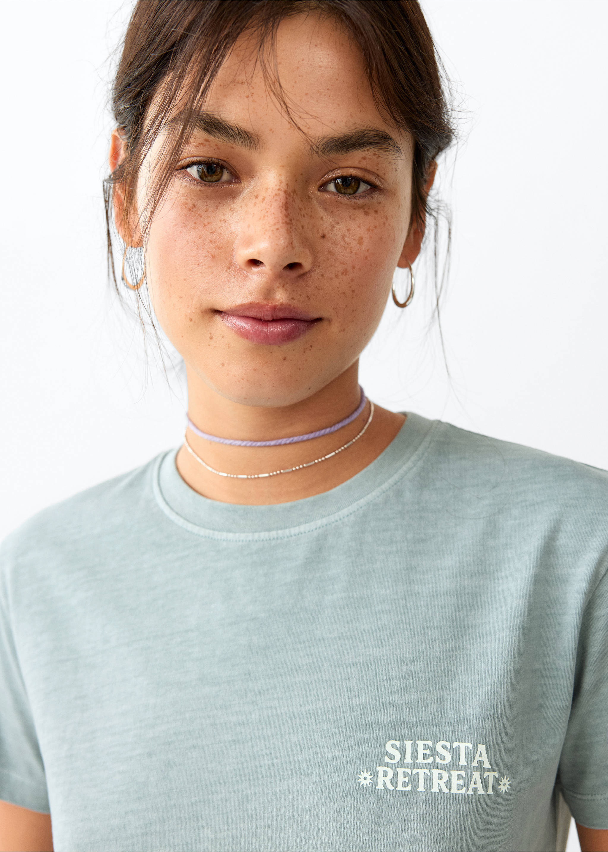 T-shirt en coton imprimé - Détail de l'article 1, Turquoise. Ref: 37051510-00.
