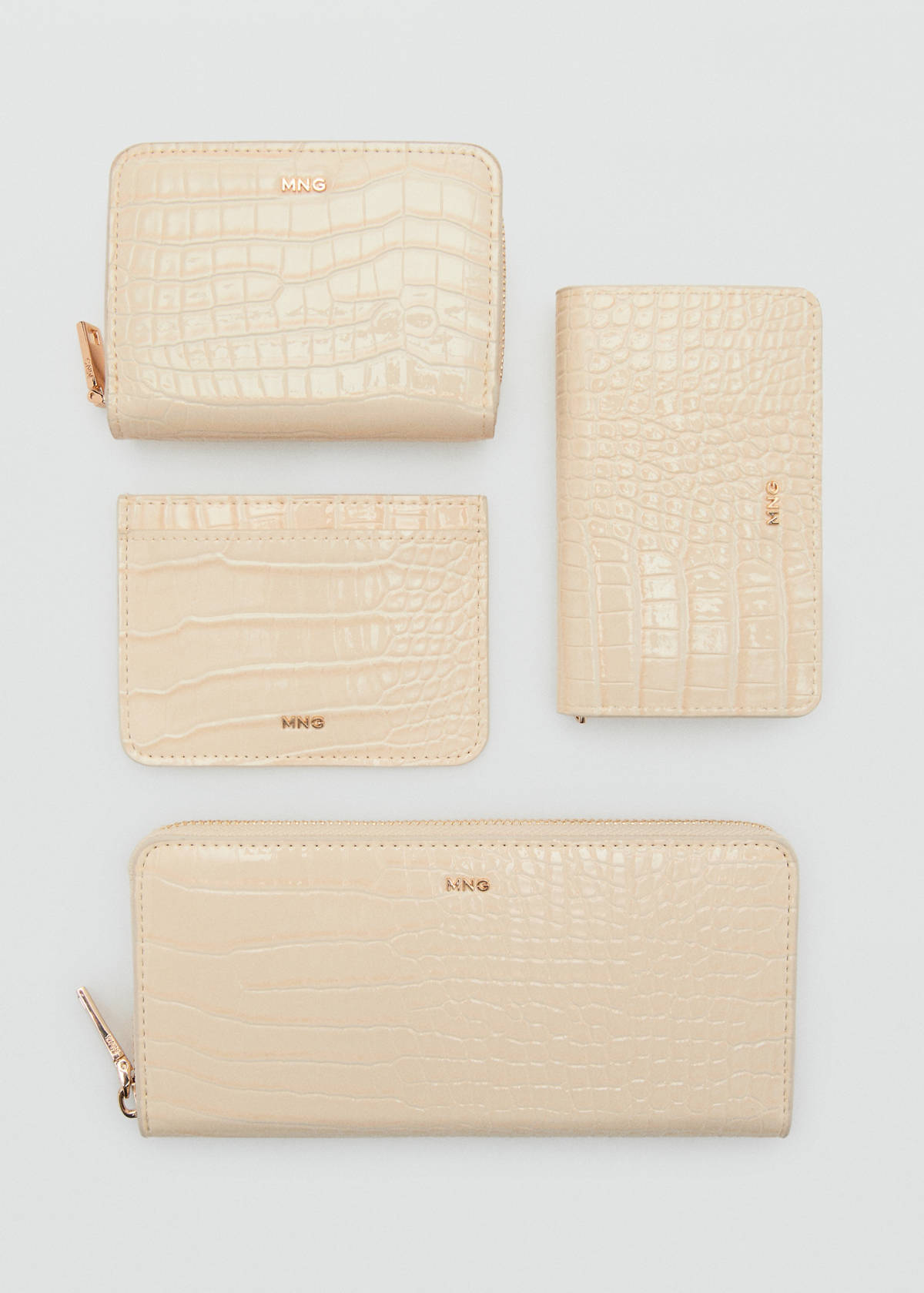 Small wallet with croc effect — Ecru