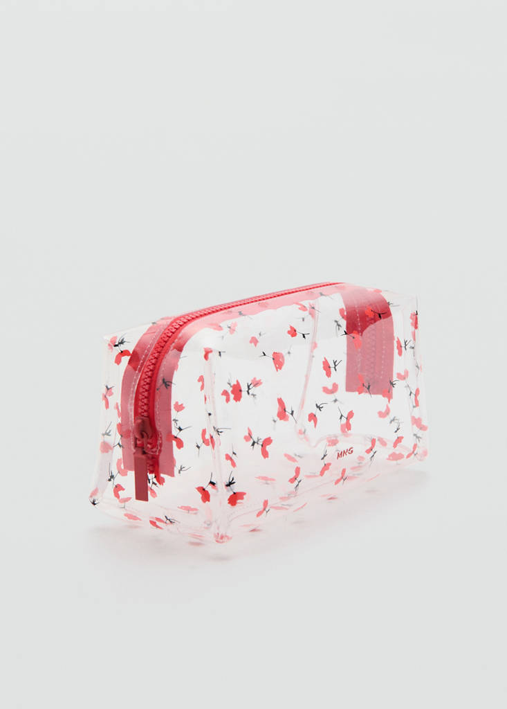 Large transparent floral toiletry bag — Red