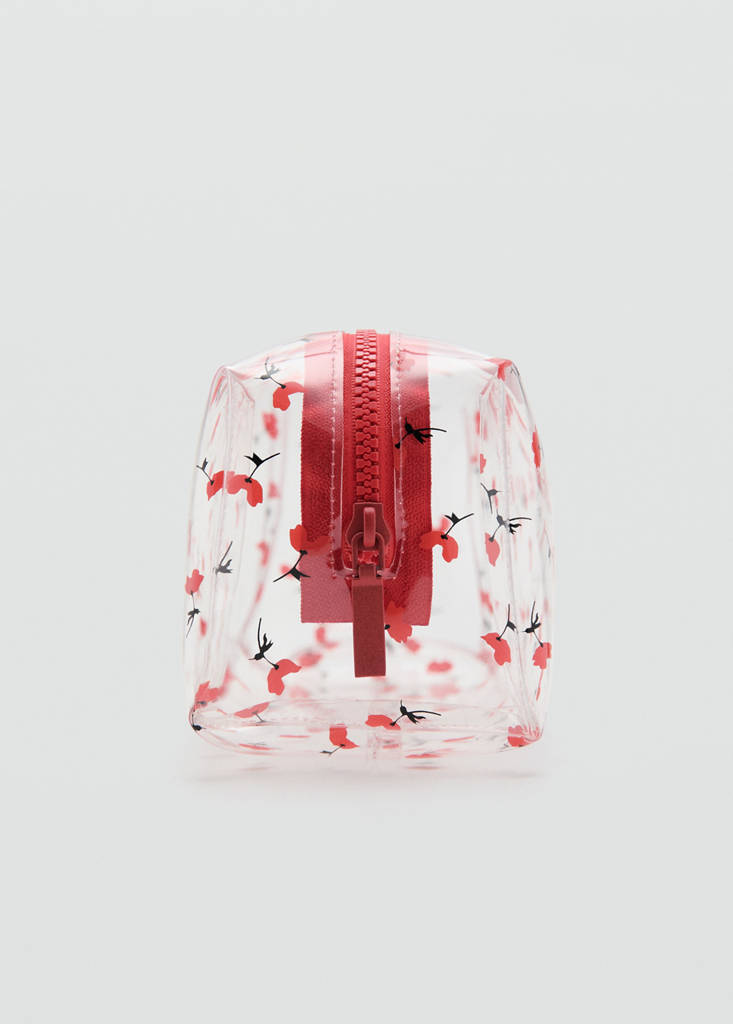 Large transparent floral toiletry bag — Red