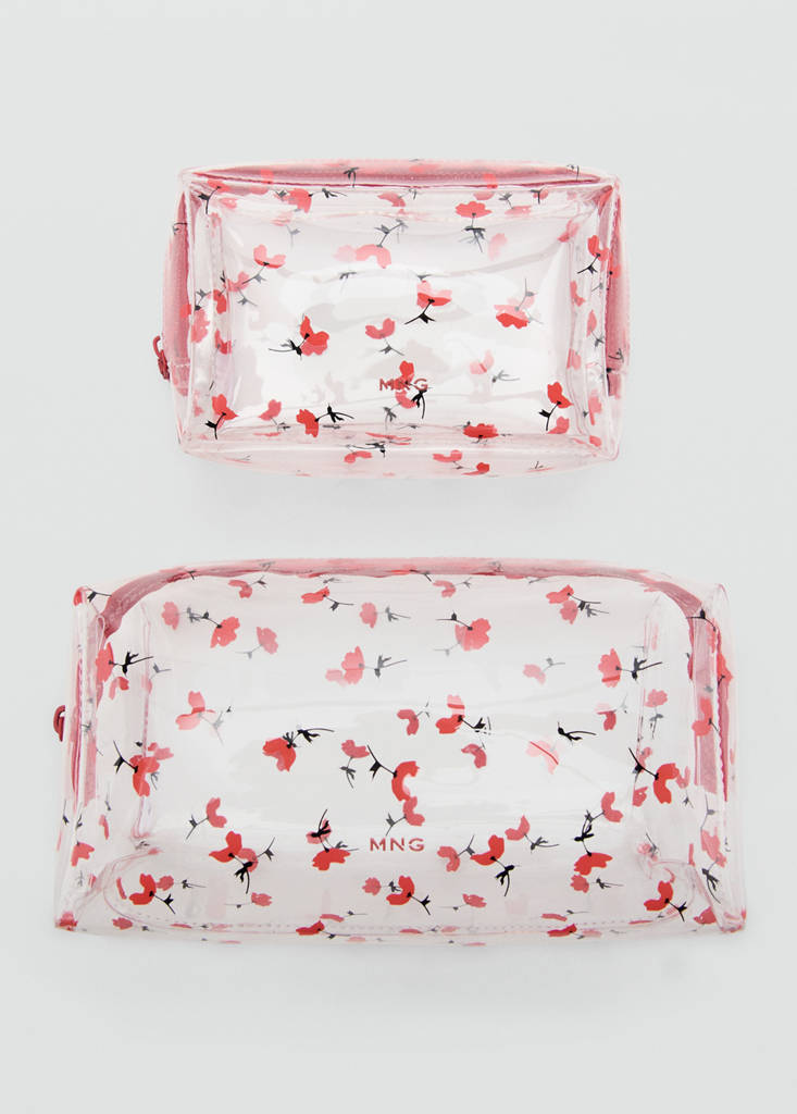 Large transparent floral toiletry bag — Red