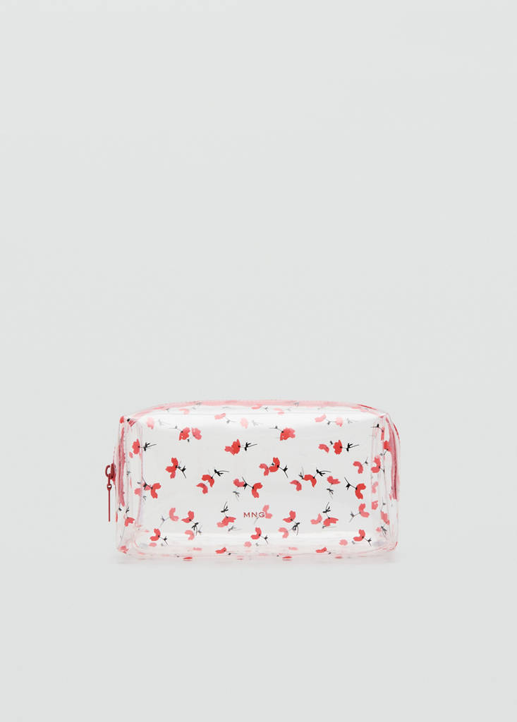 Large transparent floral toiletry bag — Red