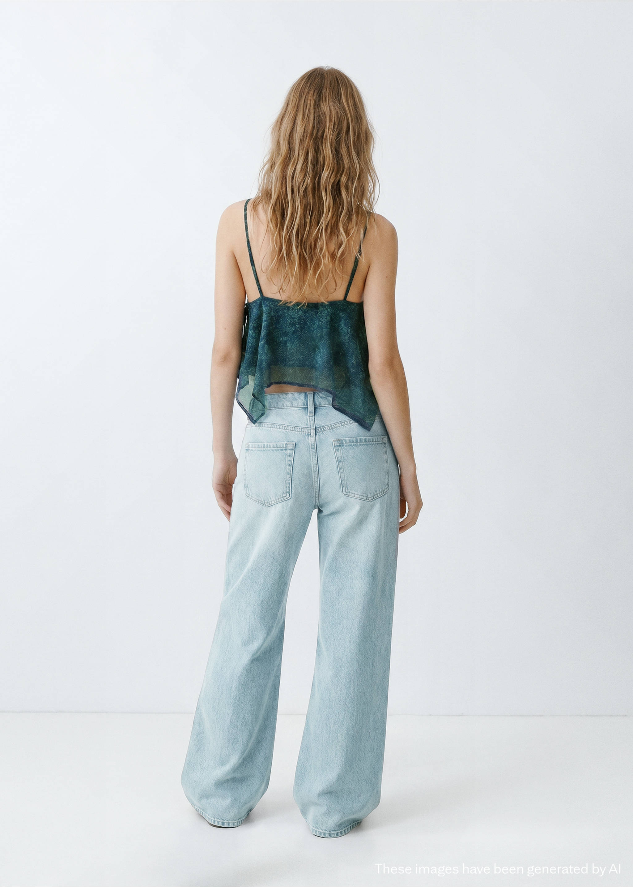 Wide-leg jeans met stiksels - Achterkant van het artikel, Medium vintage blauw. Ref: 37051514-00.
