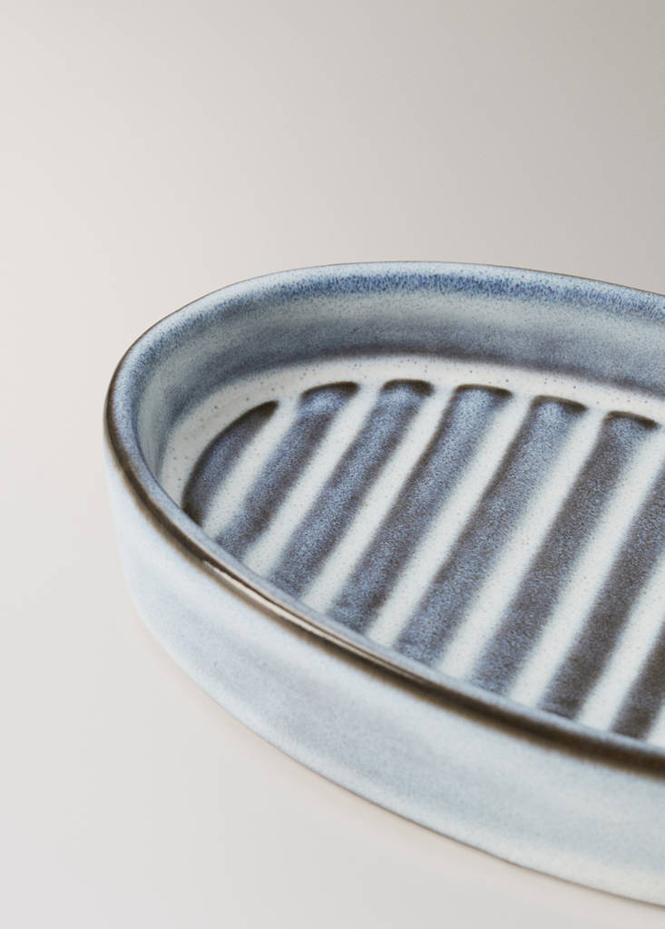 Oval ceramic soap dish — Sky Blue