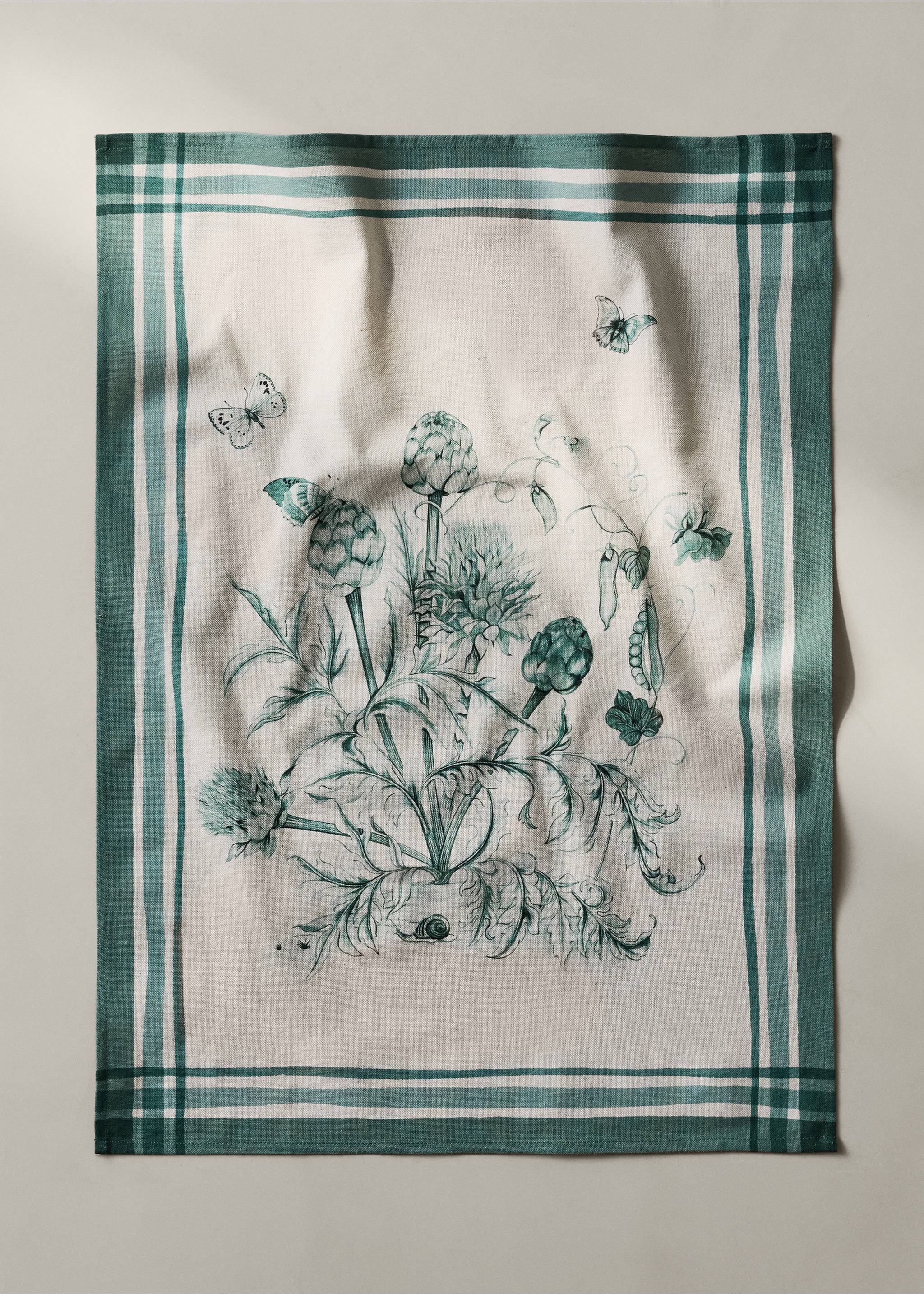 100% cotton floral print tea towel - General plane, Petrol Blue. Ref: 37051519-00.