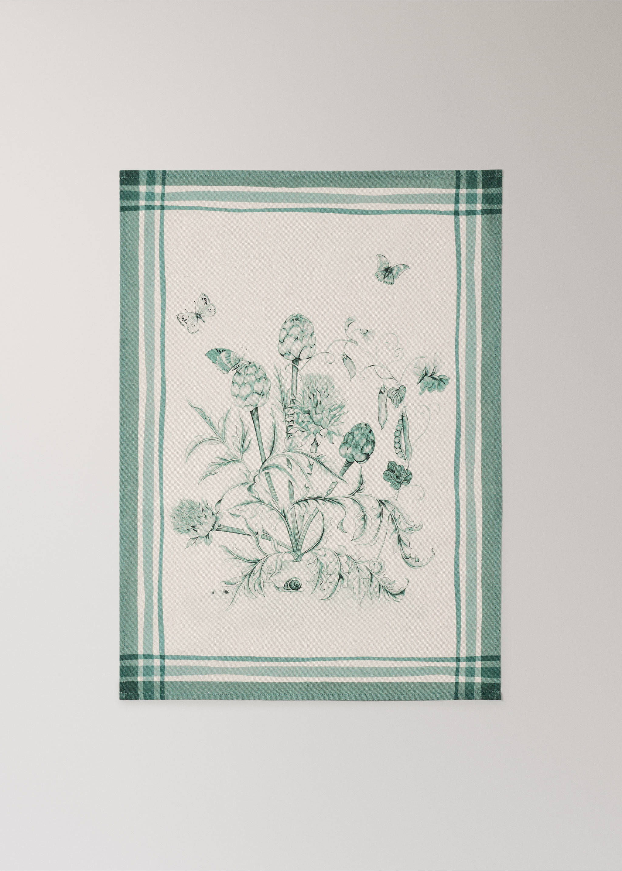 100% cotton floral print tea towel - Details of the article 1, Petrol Blue. Ref: 37051519-00.