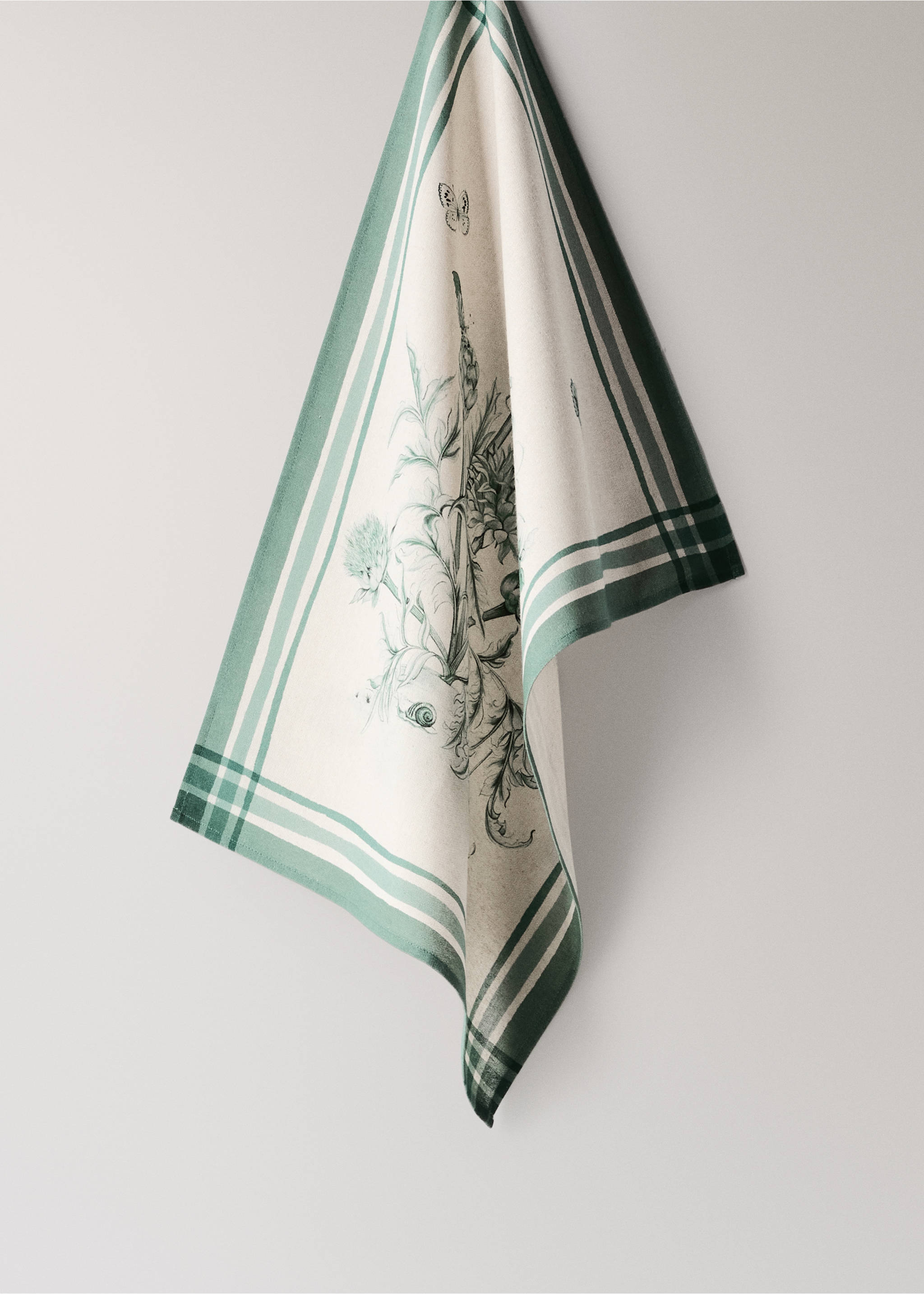 100% cotton floral print tea towel - Article without model, Petrol Blue. Ref: 37051519-00.