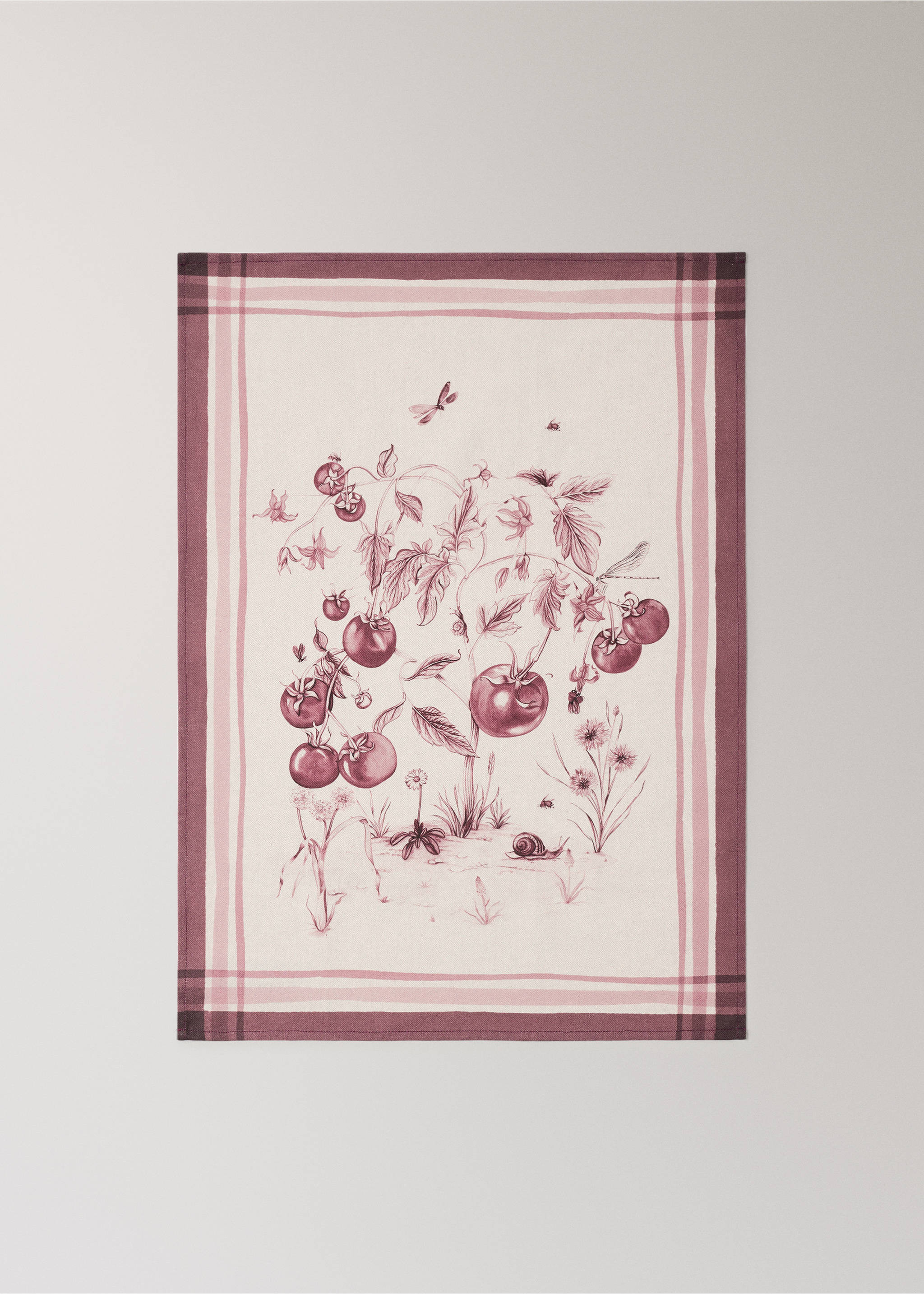 100% cotton floral print tea towel - Details of the article 1, Burgundy. Ref: 37051520-00.