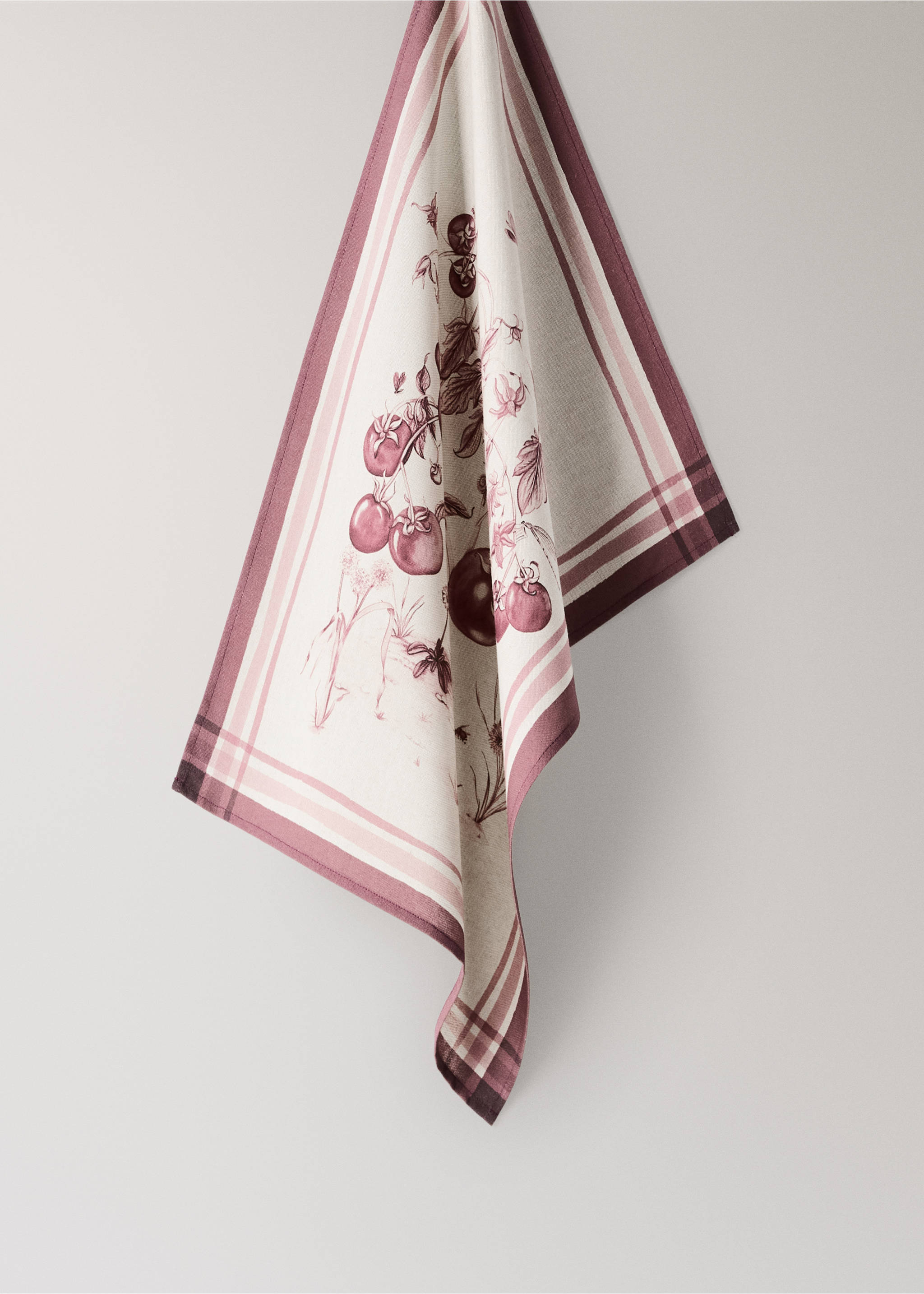 100% cotton floral print tea towel - Article without model, Burgundy. Ref: 37051520-00.