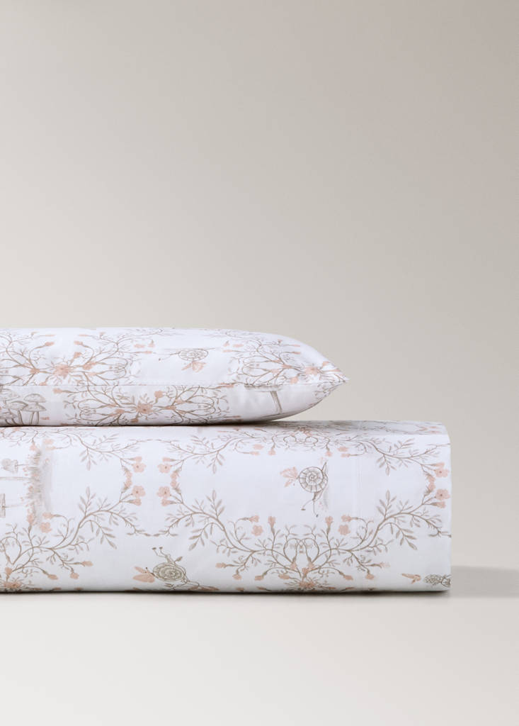 Printed 100% cotton mini cot bed set — Nude