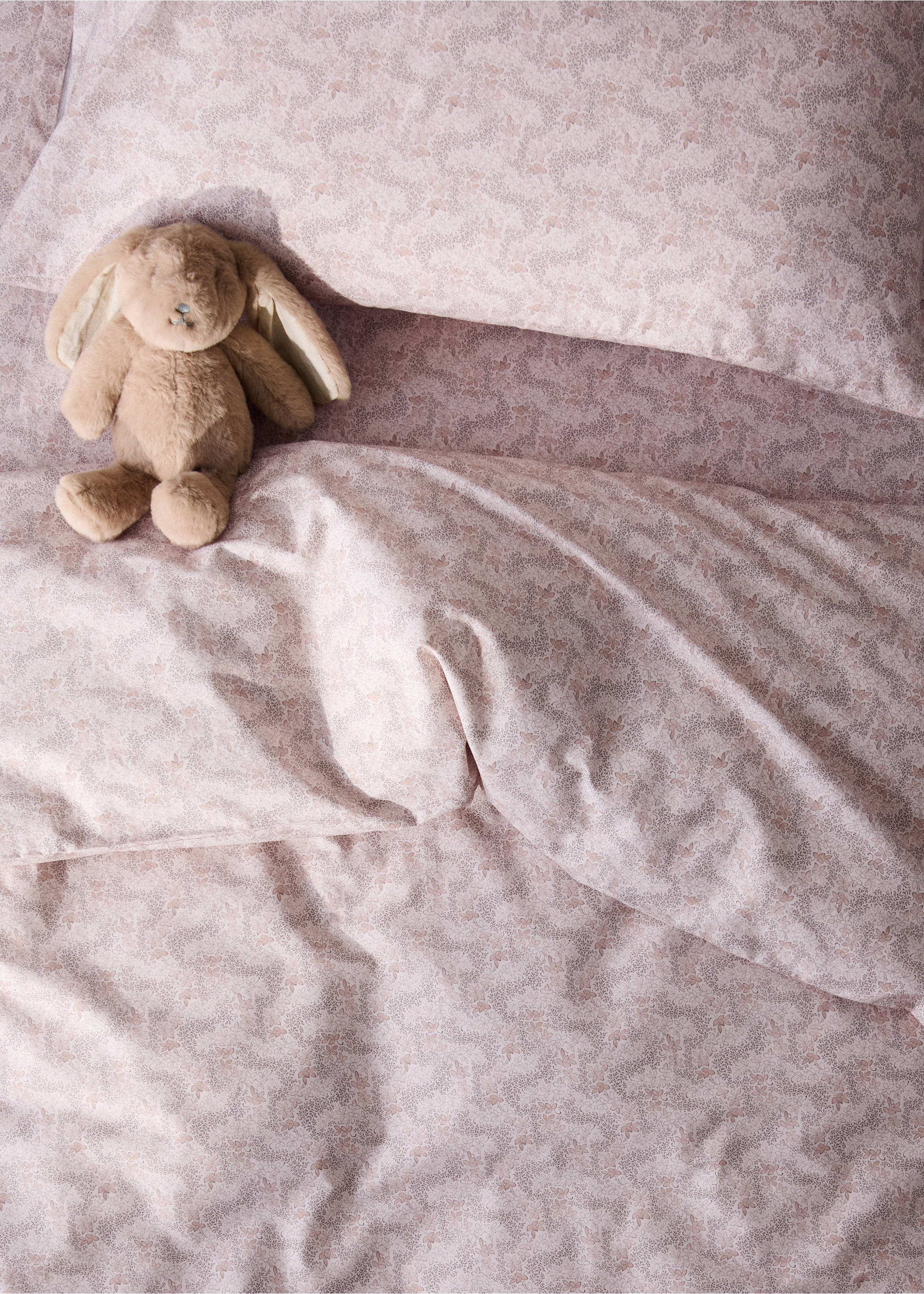 Printed floral percale cotton duvet cover for a 90 cm bed - Details of the article 7, Nude. Ref: 37051525-00.