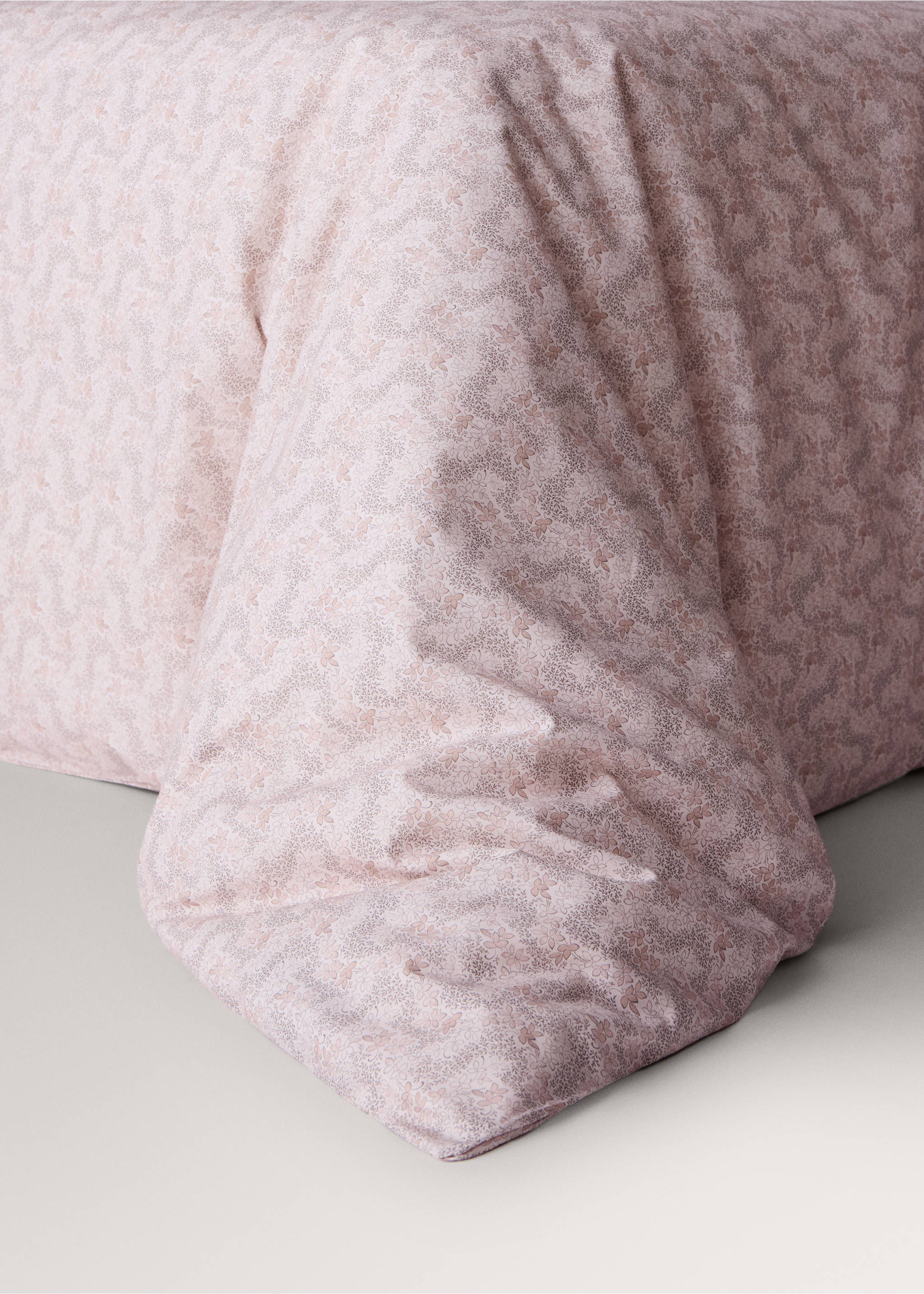 Printed floral percale cotton duvet cover for a 90 cm bed - Details of the article 8, Nude. Ref: 37051525-00.