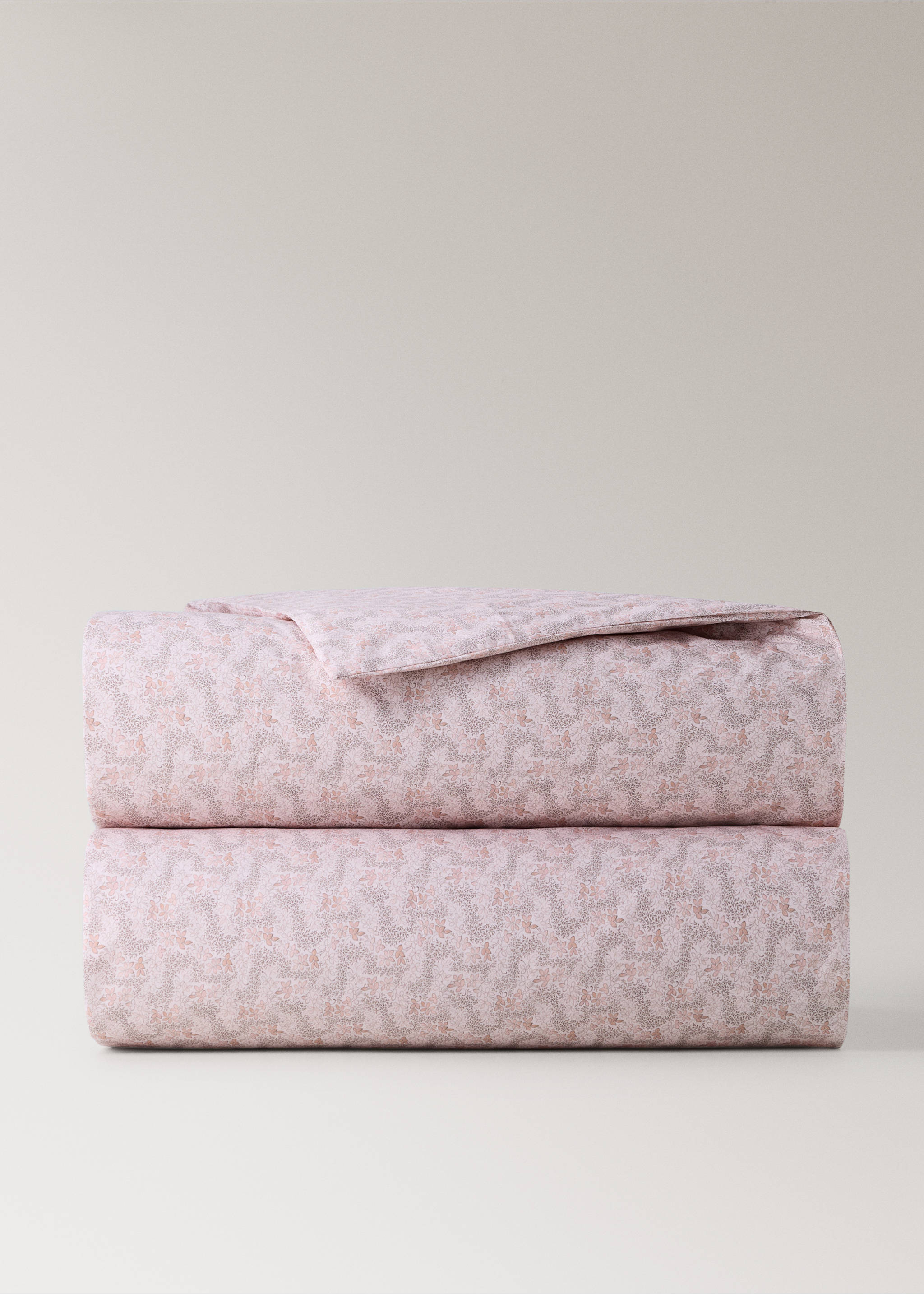 Printed floral percale cotton duvet cover for a 90 cm bed - Article without model, Nude. Ref: 37051525-00.