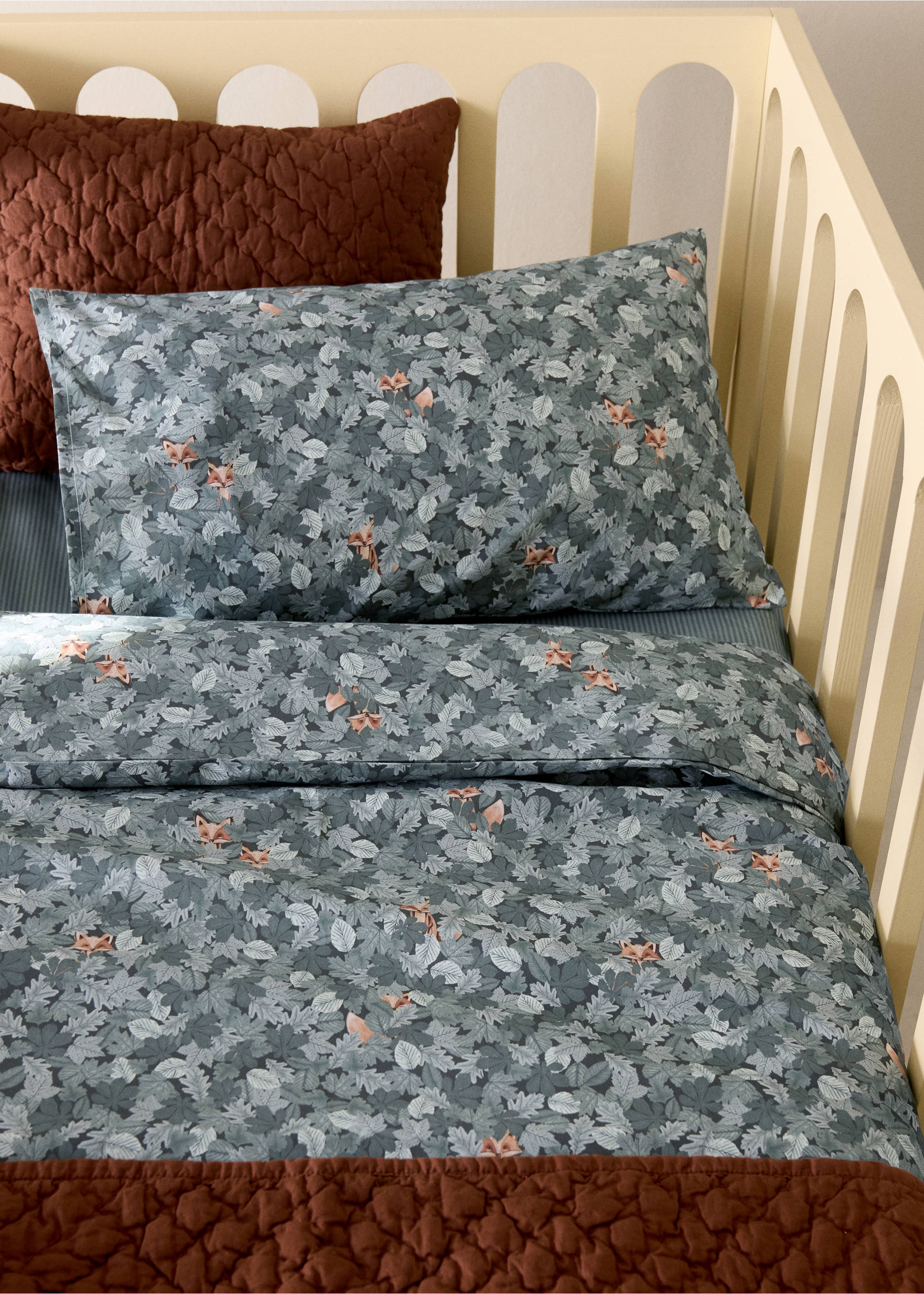 Percale cotton duvet cover 100 x 120 cm - General plane, Pastel Green. Ref: 37051526-00.