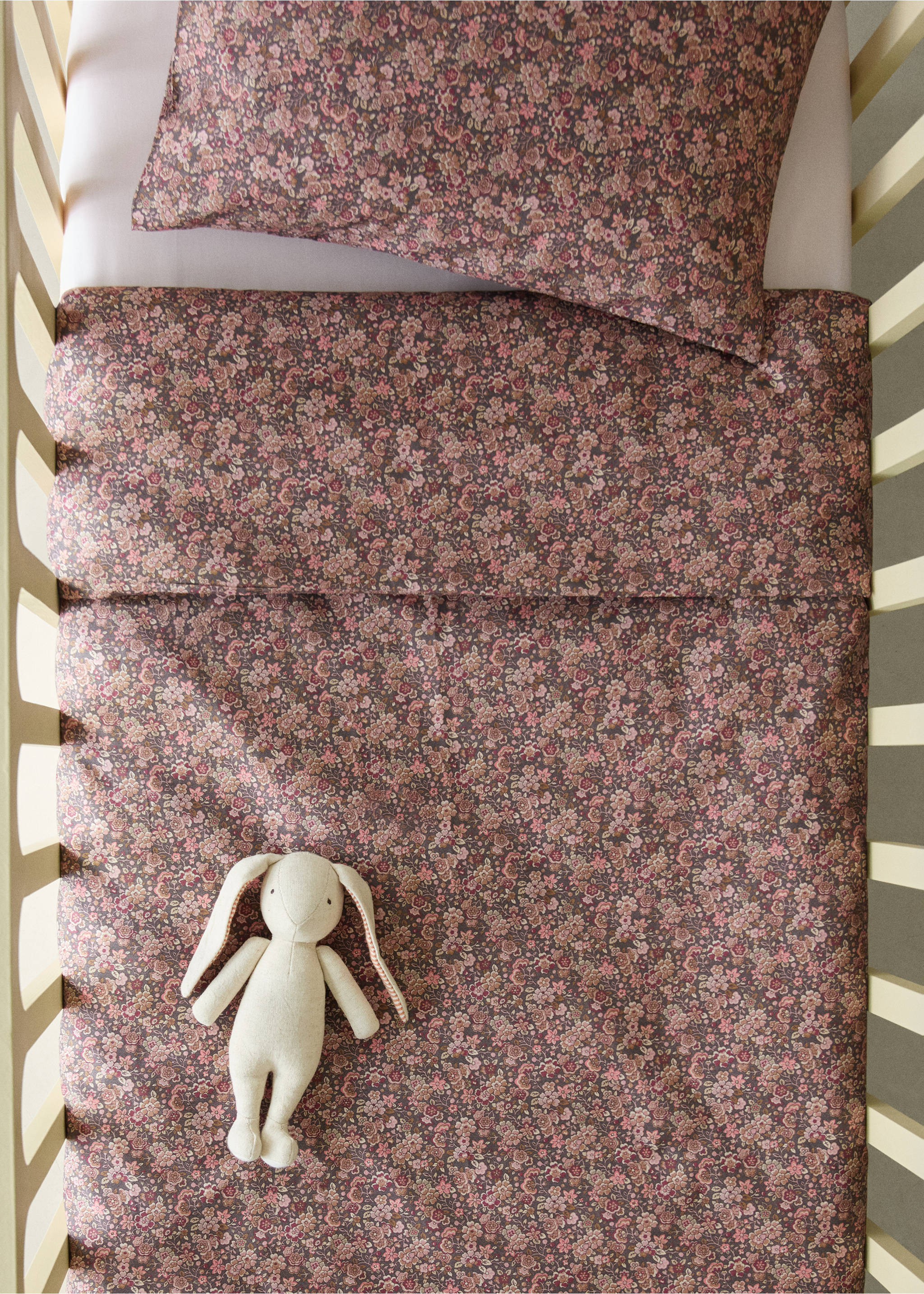 Floral 100% cotton cot duvet cover - General plane, Plum. Ref: 37051528-00.