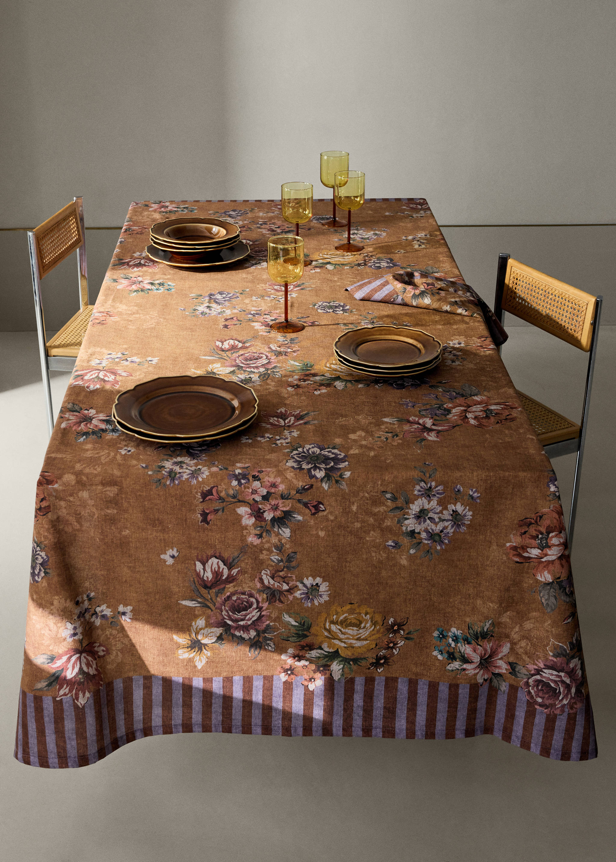 Mantel mezcla algodón y lino estampado 6 a 8 comensales - Plano general