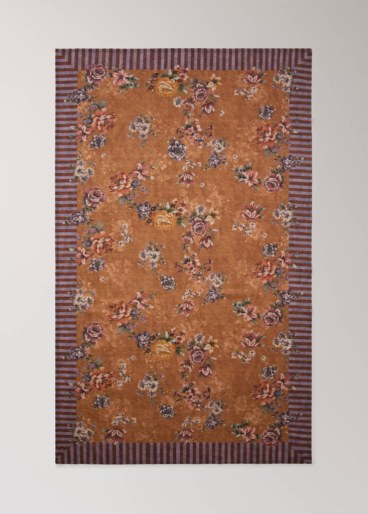 Printed linen-cotton tablecloth with floral contrast stripe, for 8 to 10 diners - thumbnail 5