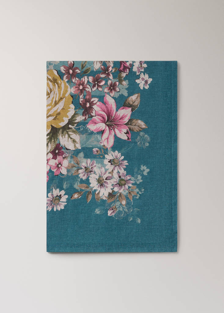 Printed linen-cotton tablecloth with floral contrast stripe, for 8 to 10 diners - thumbnail 9