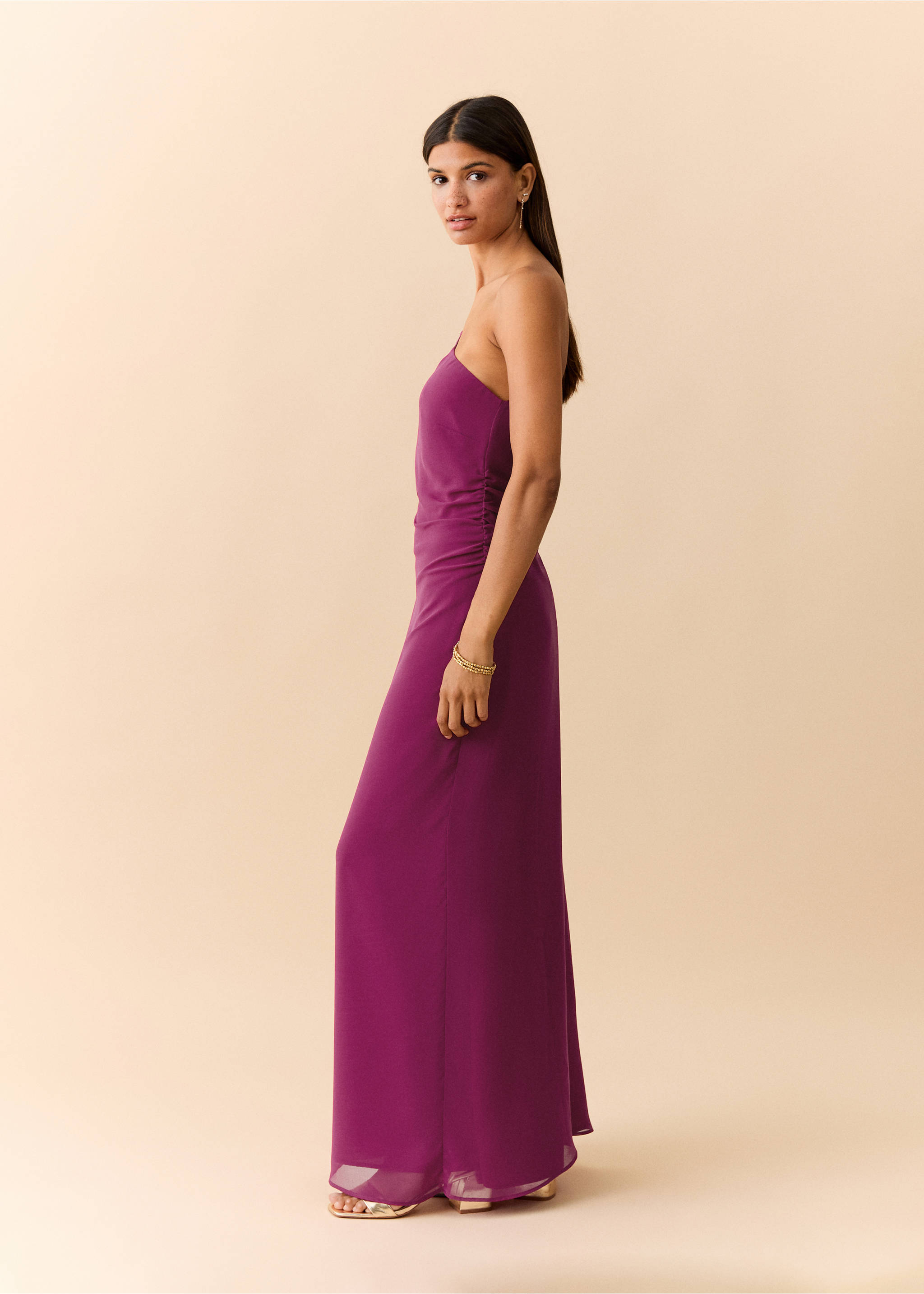 Robe asymétrique froncée latérale - Détail de l'article 1, Rose. Ref: 37051537-00.