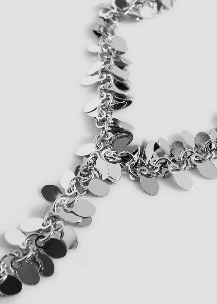 Metallic bead pendant necklace — Silver
