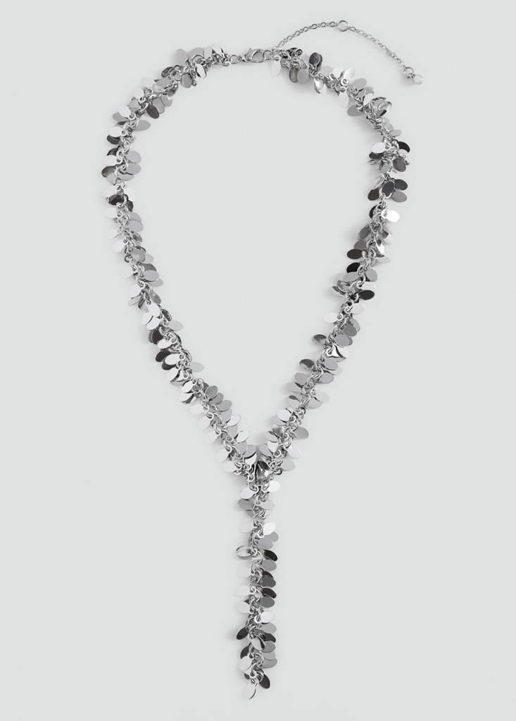 Metallic bead pendant necklace — Silver