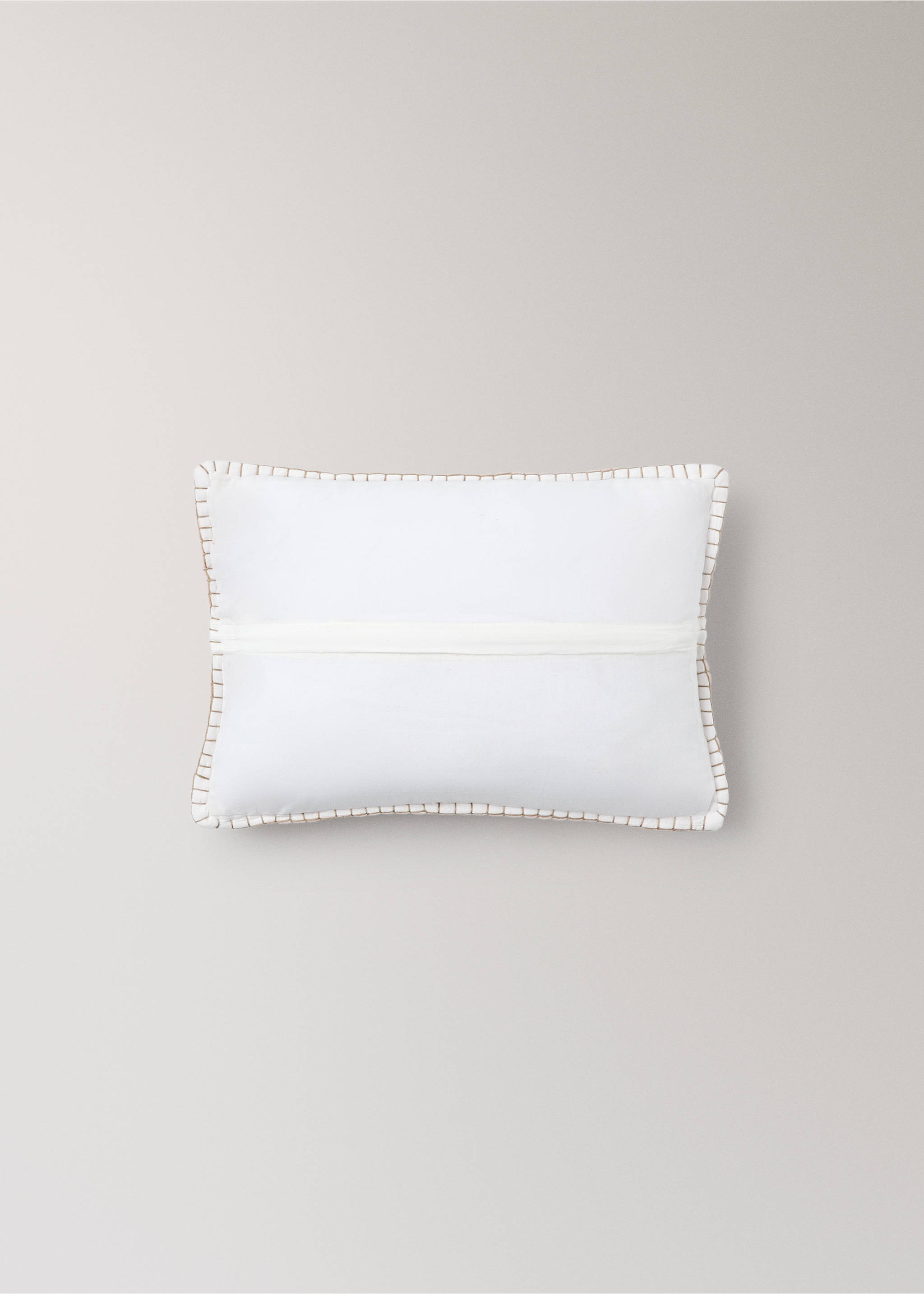 White bed cushion cover with contrast brown blanket-stitching., Nude. Ref: 37051549-00.