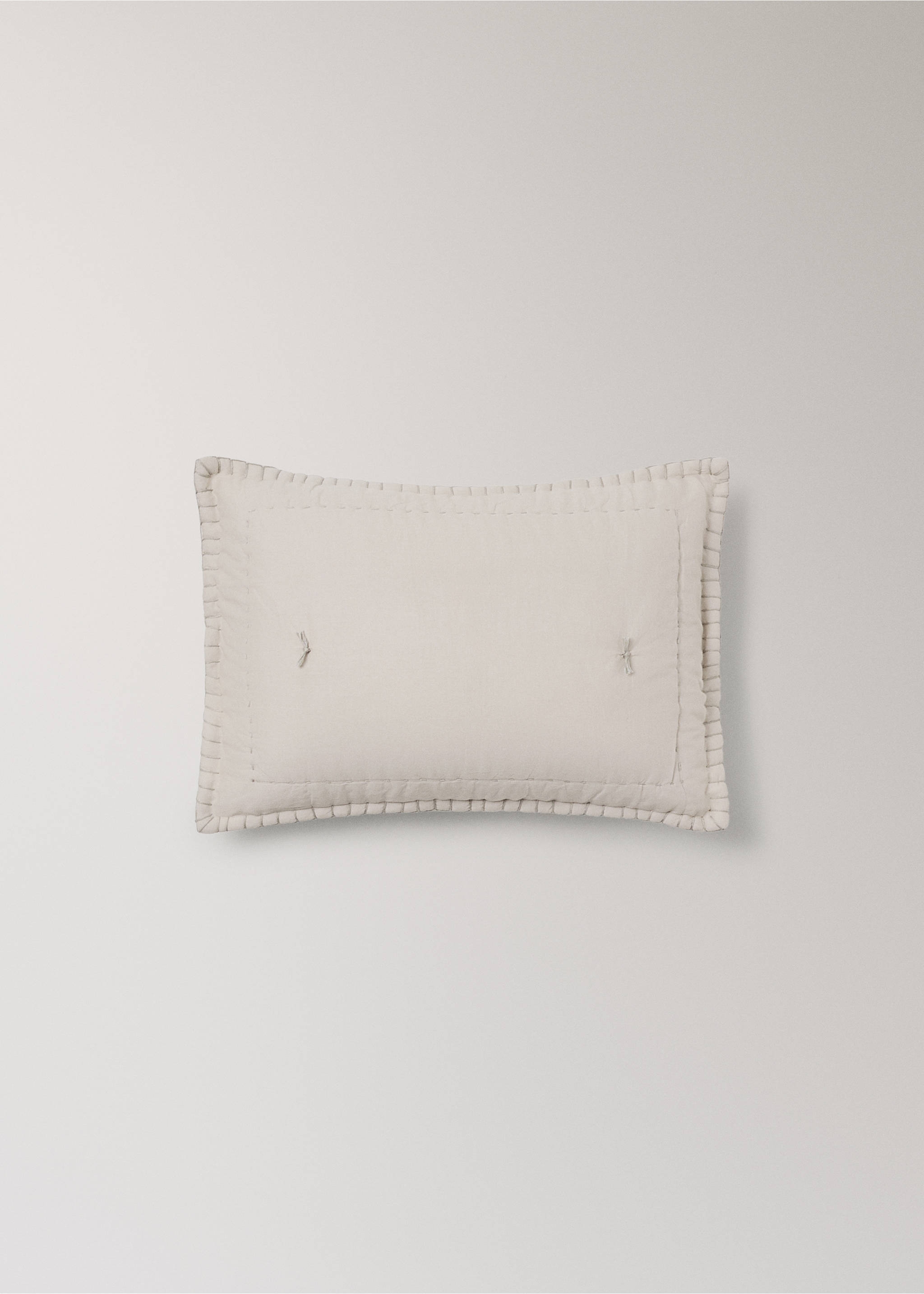 Off-white quilted bed cushion cover with a decorative border., Grey. Ref: 37051549-00.