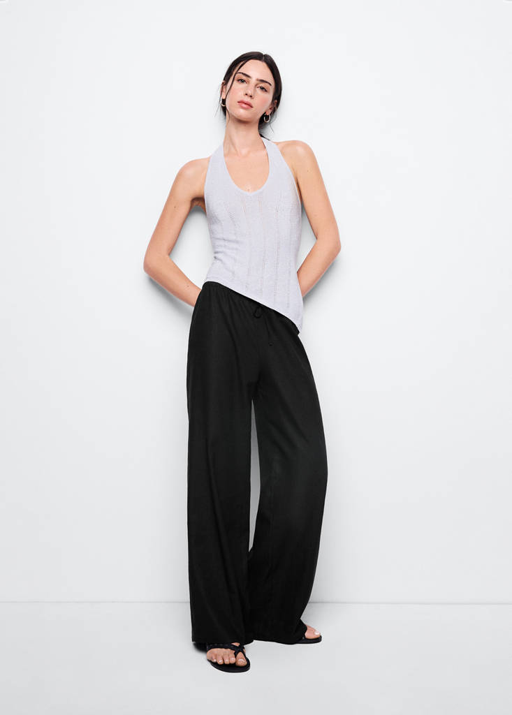 Straight linen-blend trousers — Black