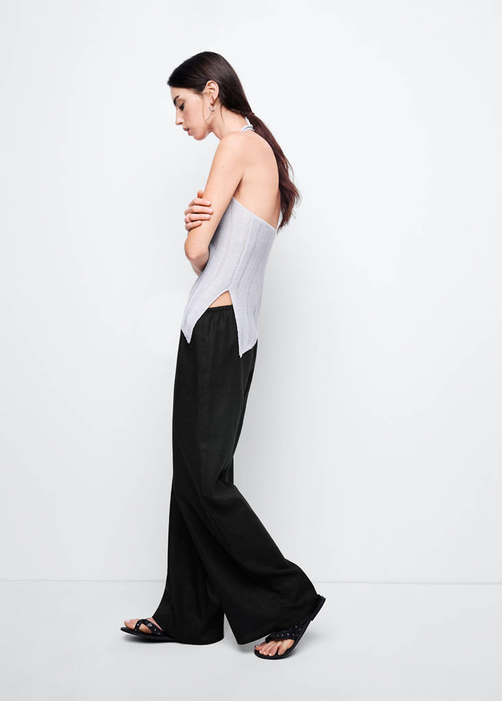 Straight linen-blend trousers — Black