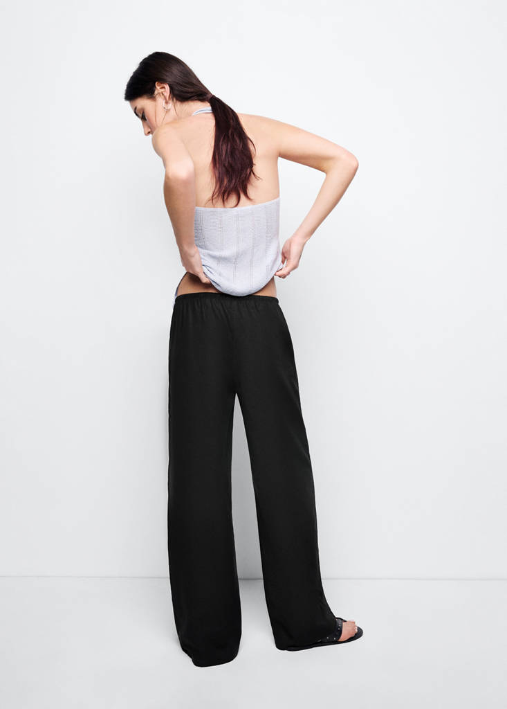 Straight linen-blend trousers — Black